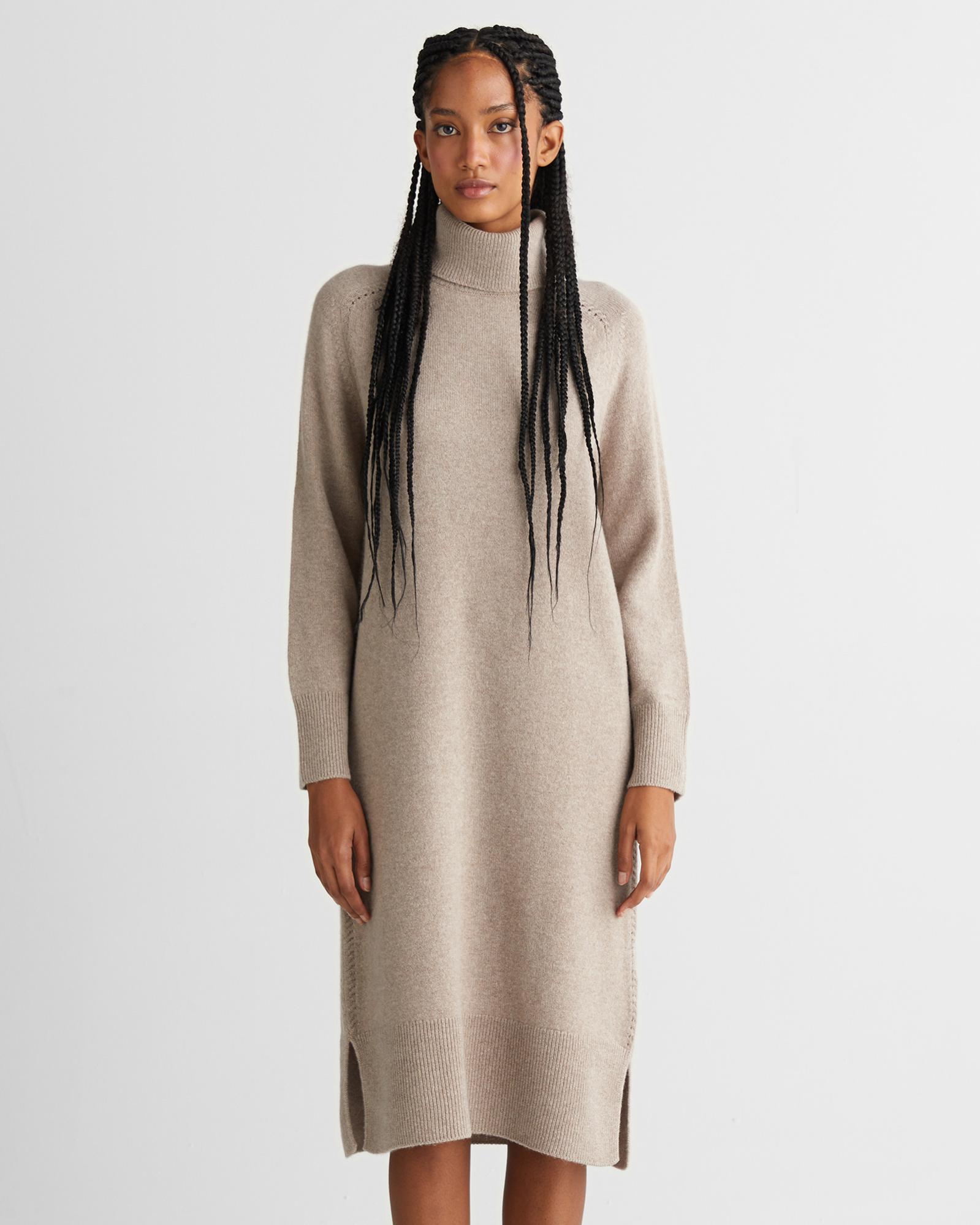 GANT Kadın Bej Relaxed Fit Boğazlı Yaka Yün Elbise