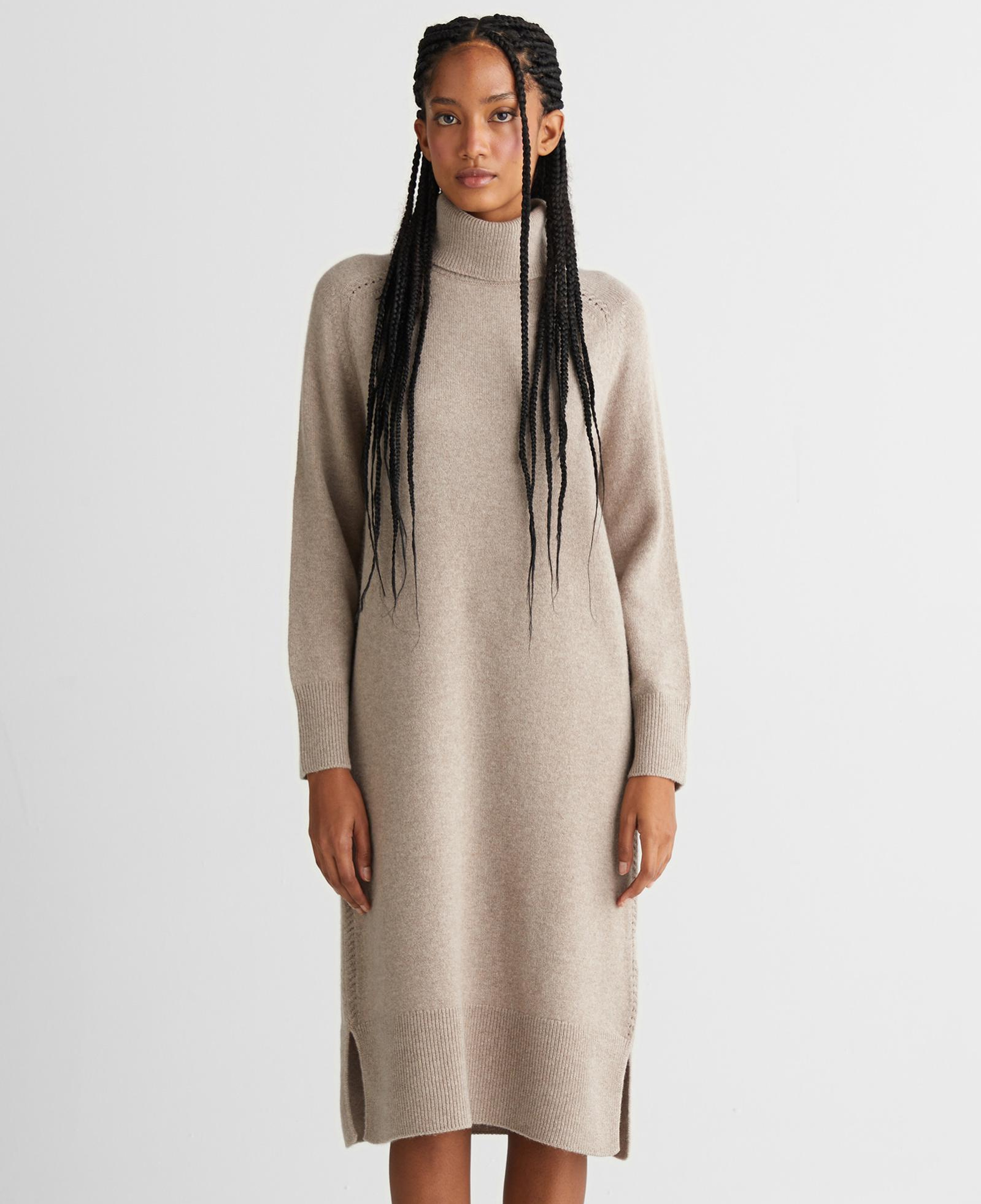 GANT Kadın Bej Relaxed Fit Boğazlı Yaka Yün Elbise