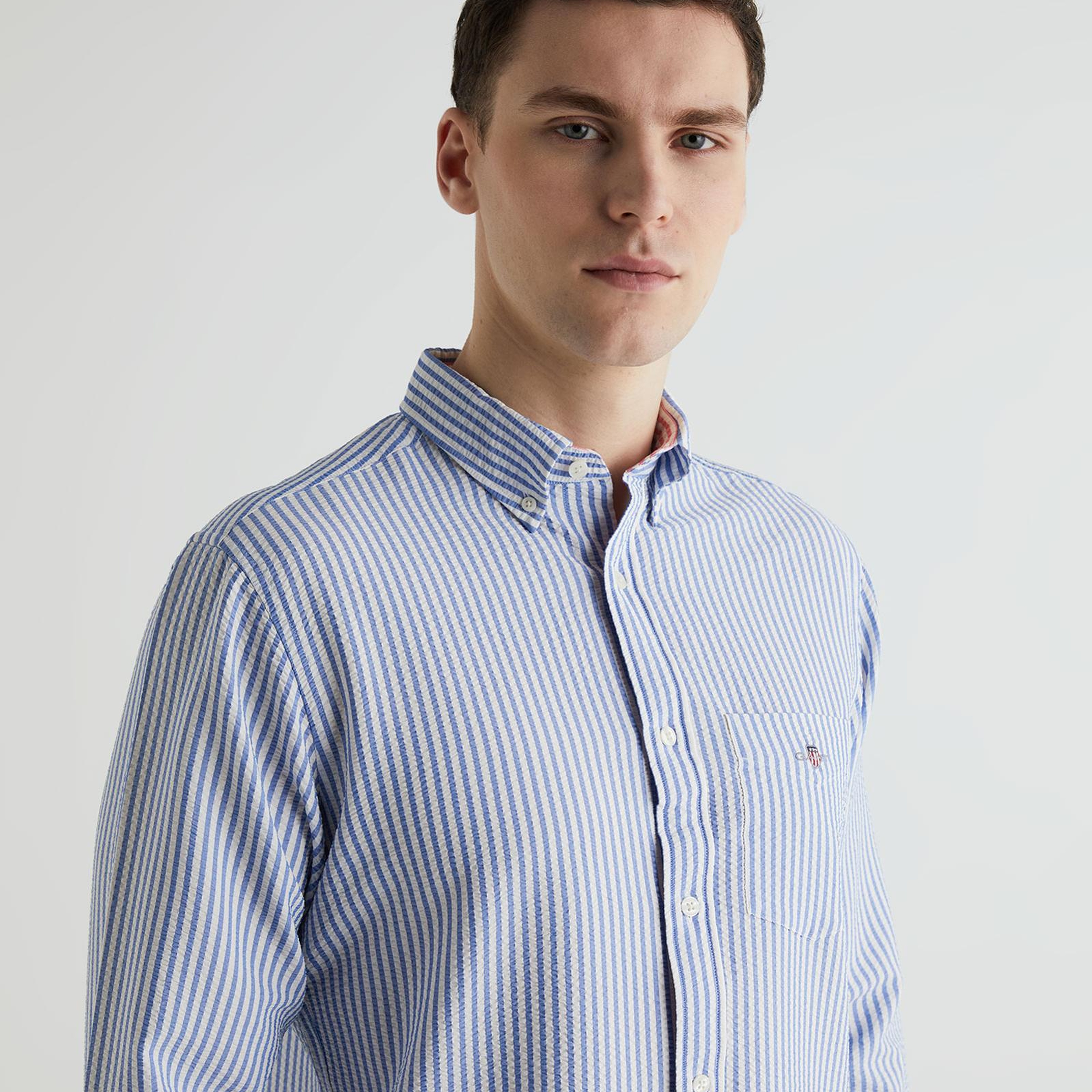 GANT Erkek Mavi Regular Fit Çizgili Logolu Gömlek