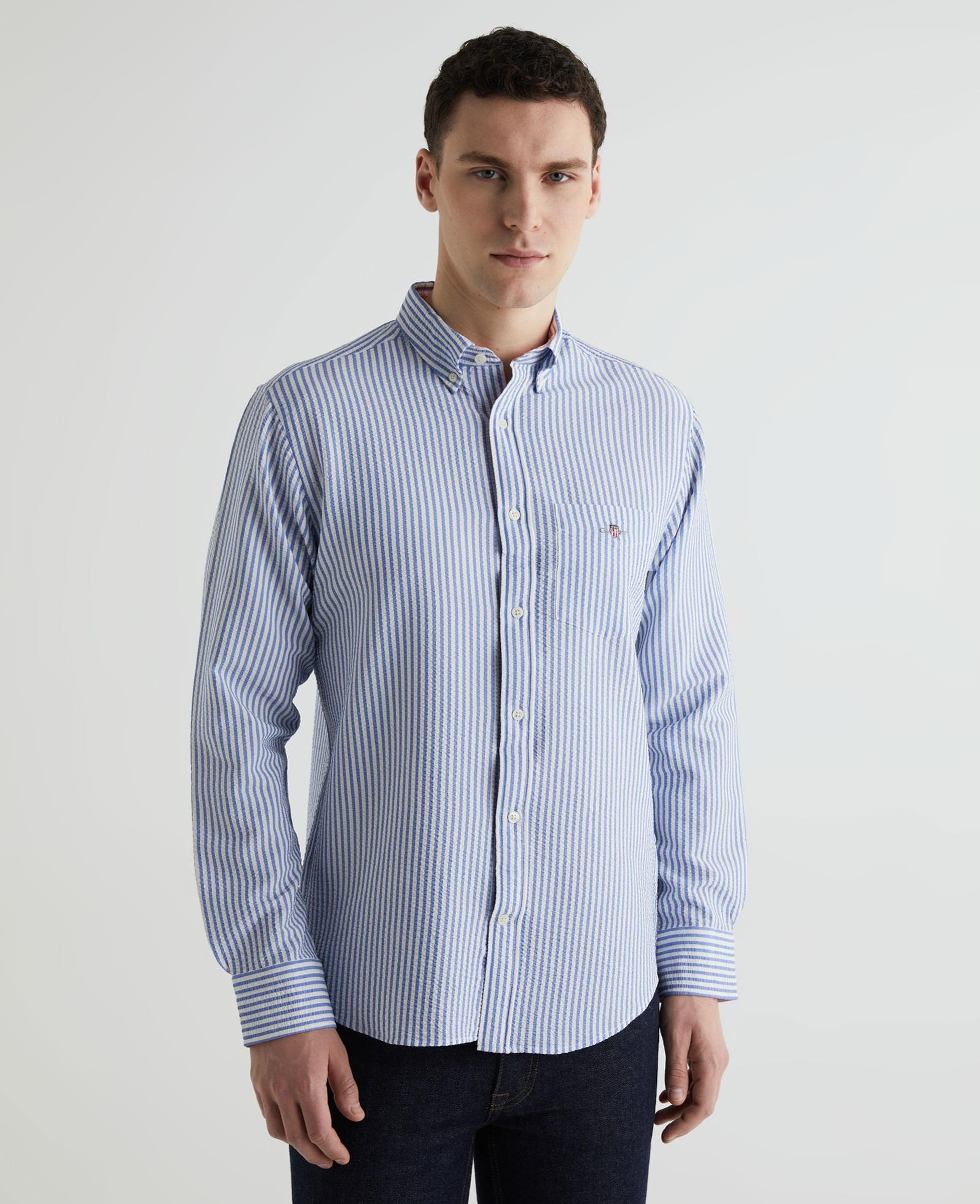 GANT Erkek Mavi Regular Fit Çizgili Logolu Gömlek