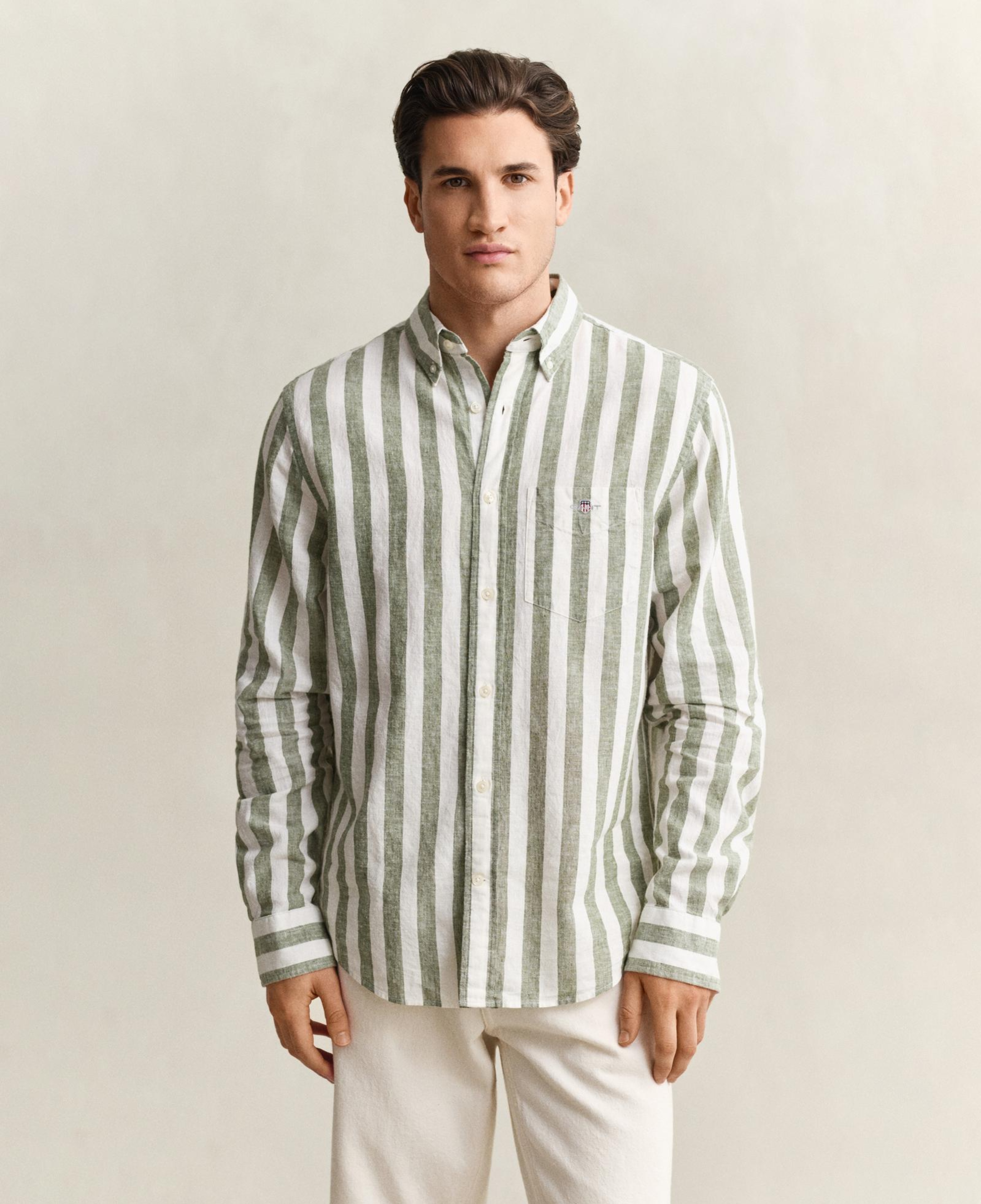 GANT Erkek Yeşil Regular Fit Çizgili Logolu Gömlek