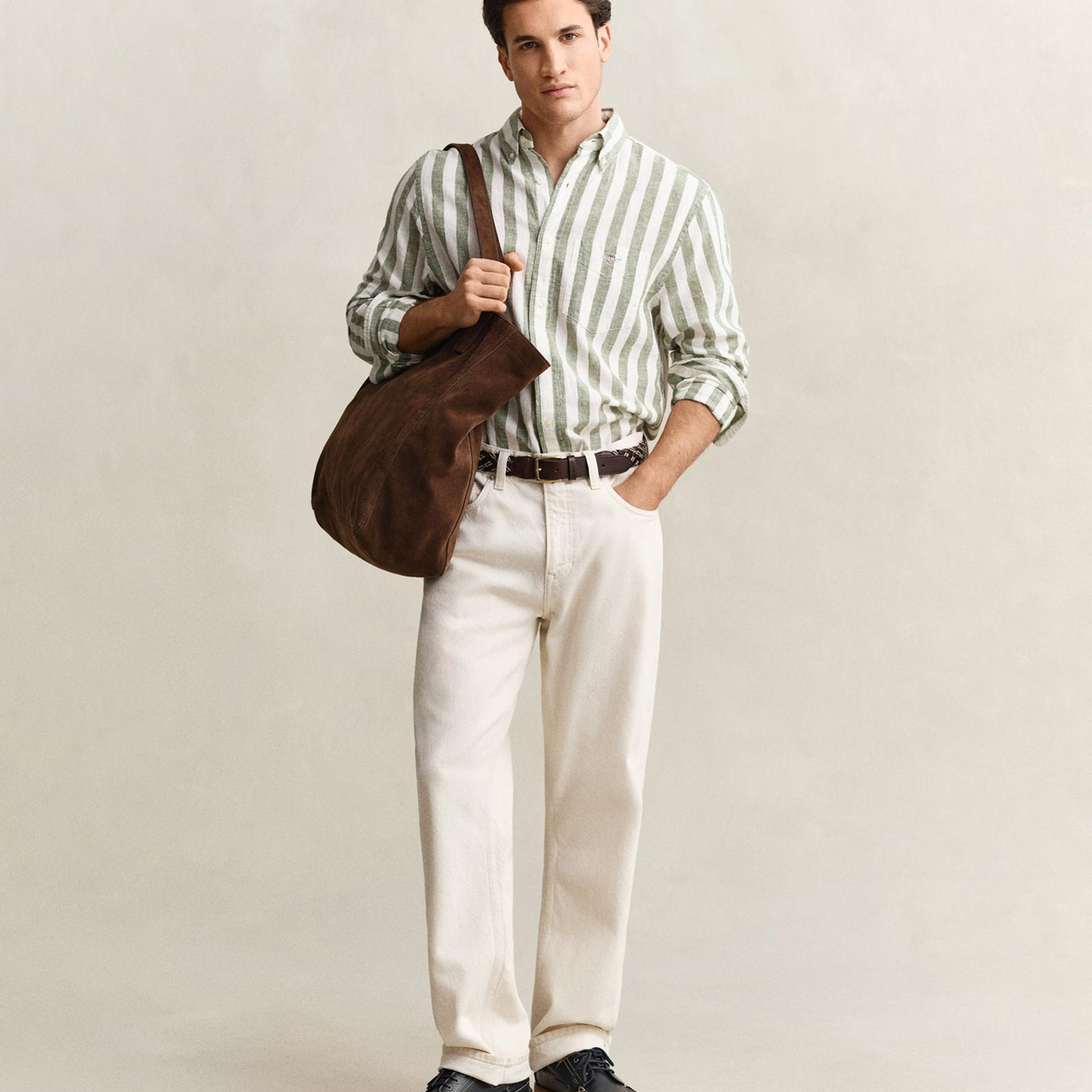 GANT Erkek Yeşil Regular Fit Çizgili Logolu Gömlek