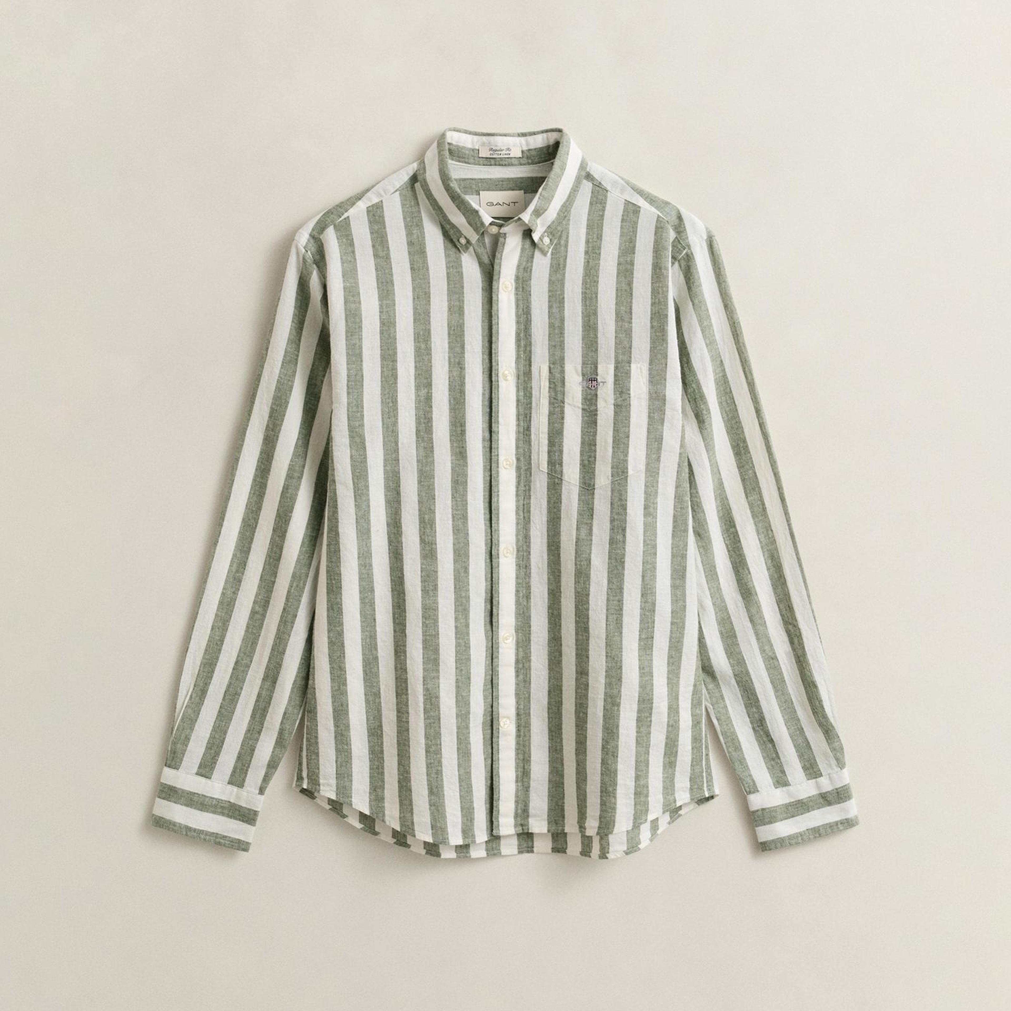 GANT Erkek Yeşil Regular Fit Çizgili Logolu Gömlek