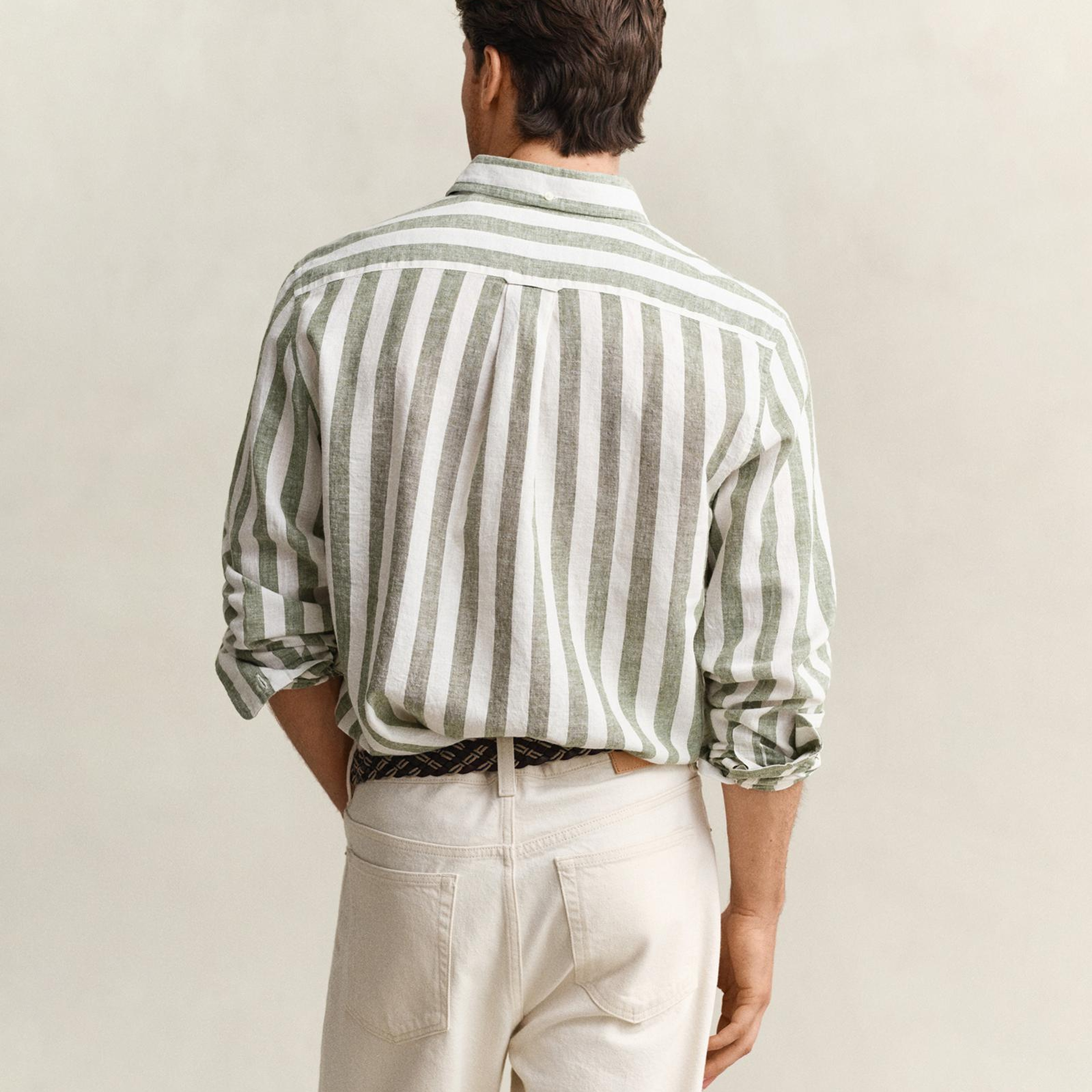 GANT Erkek Yeşil Regular Fit Çizgili Logolu Gömlek