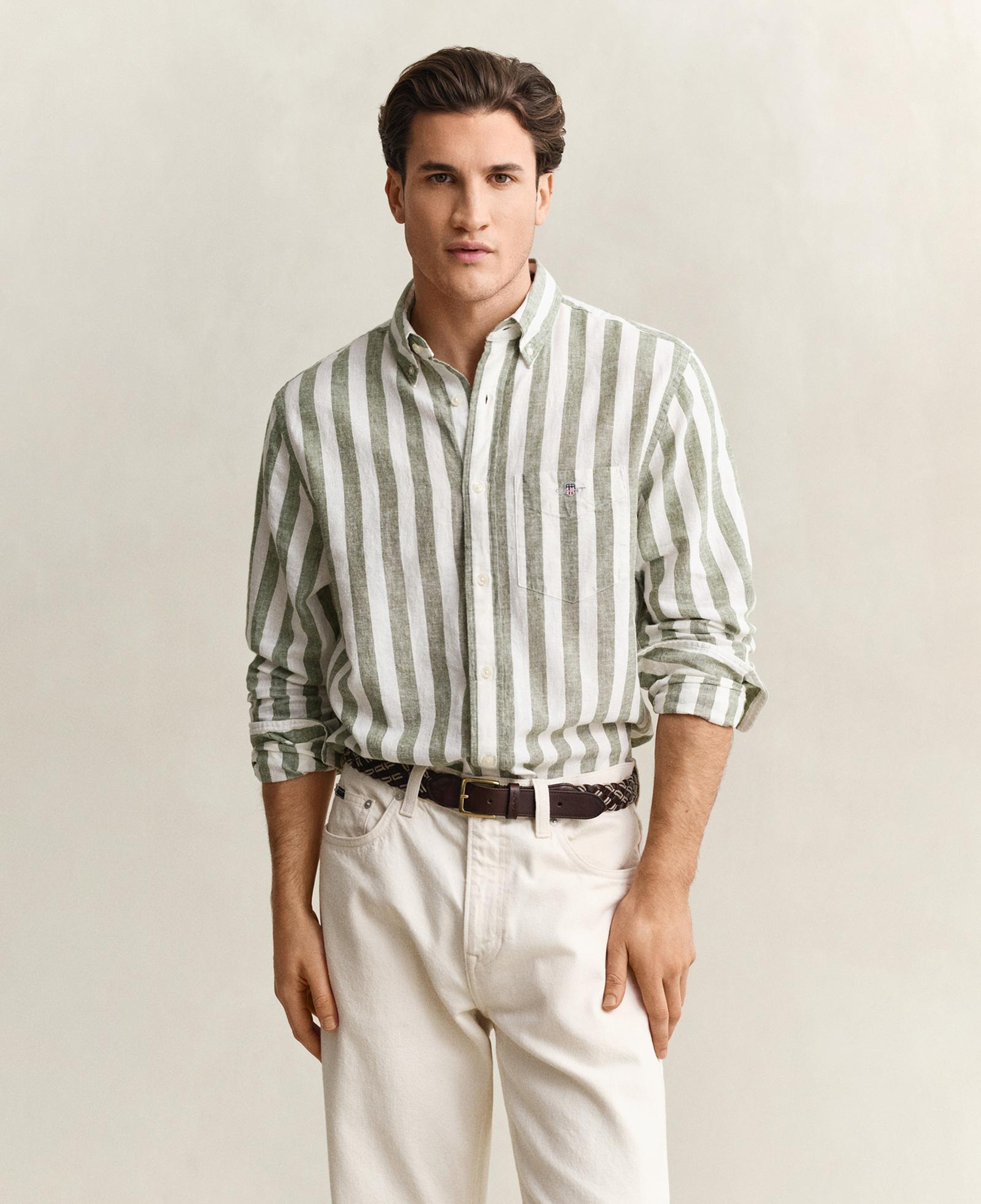 GANT Erkek Yeşil Regular Fit Çizgili Logolu Gömlek