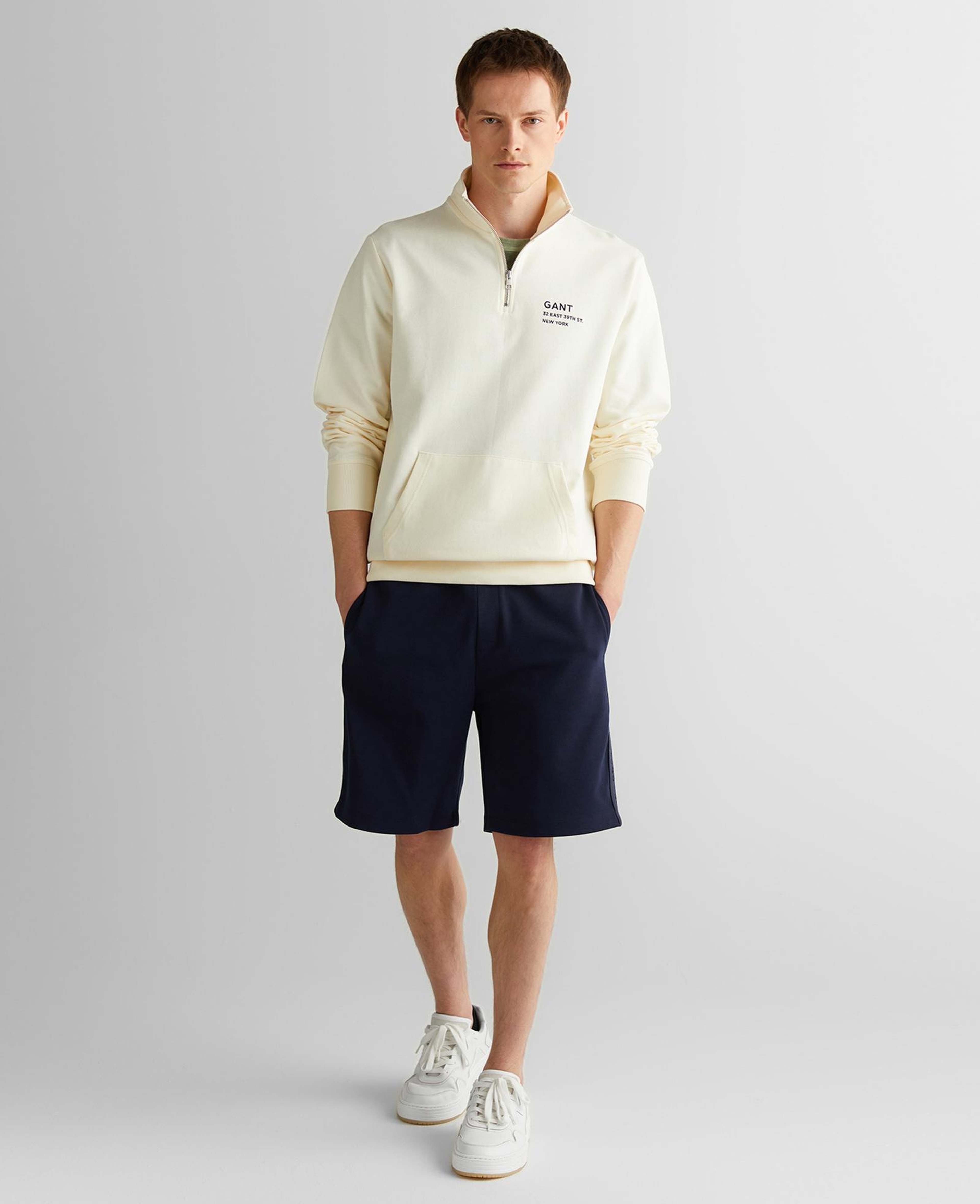 GANT Erkek Krem Regular Fit Yarım Fermuarlı Logolu Sweatshirt