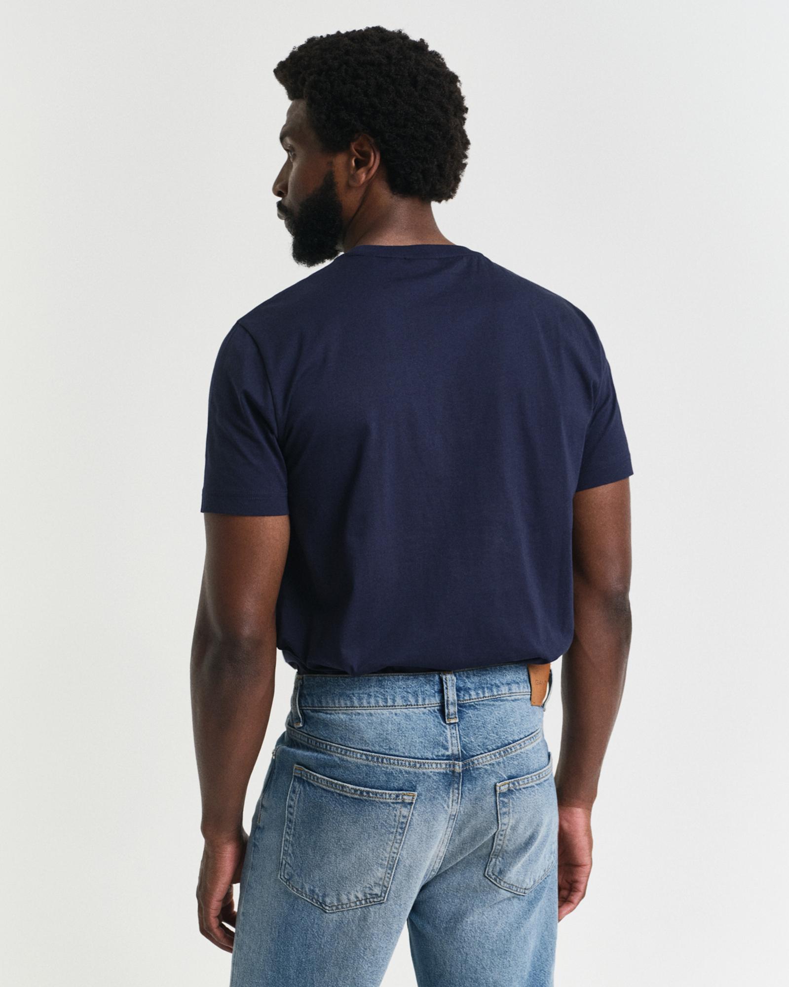 GANT Erkek Lacivert Regular Fit Bisiklet Yaka Logolu T-Shirt