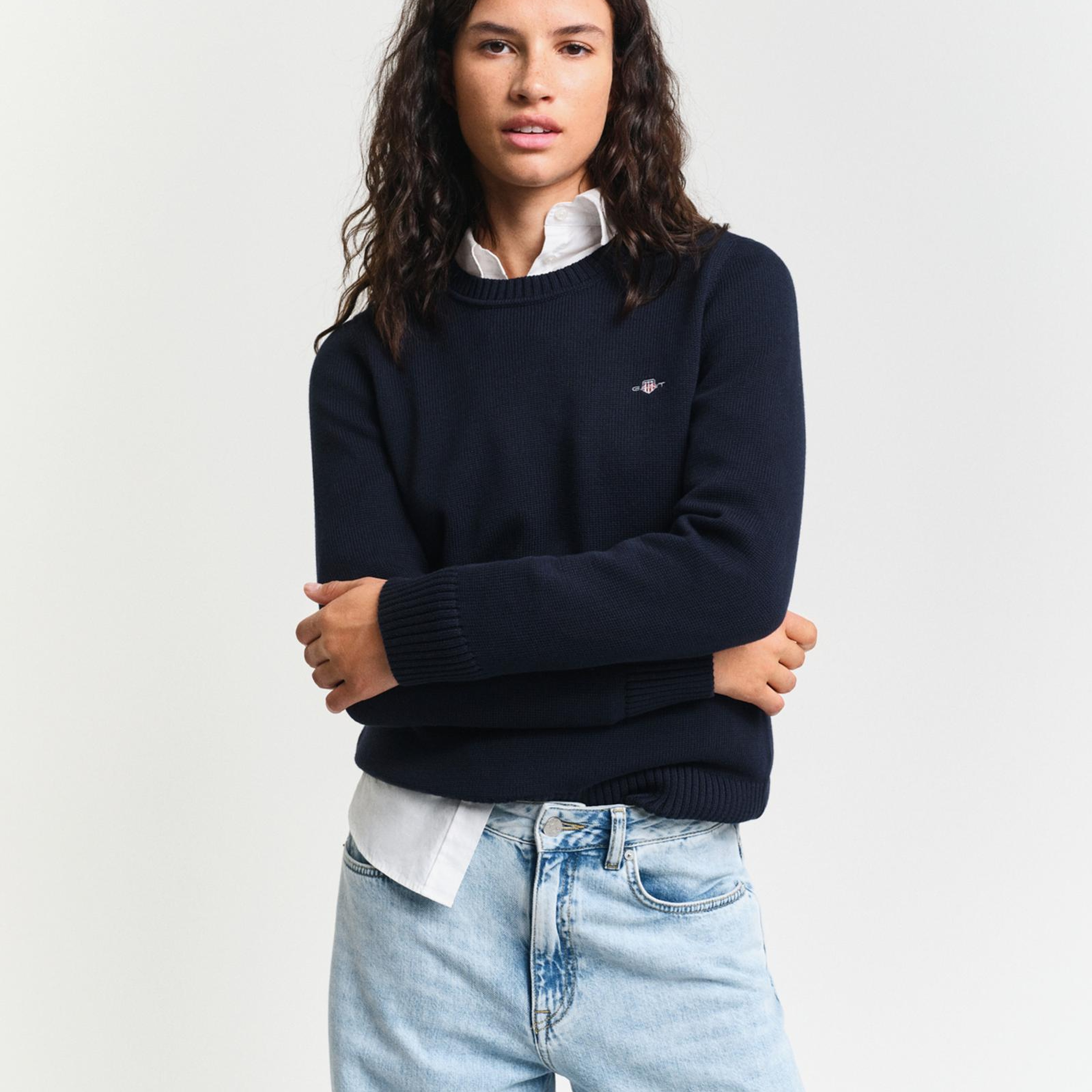 GANT Kadın Lacivert Regular Fit Bisiklet Yaka Kazak