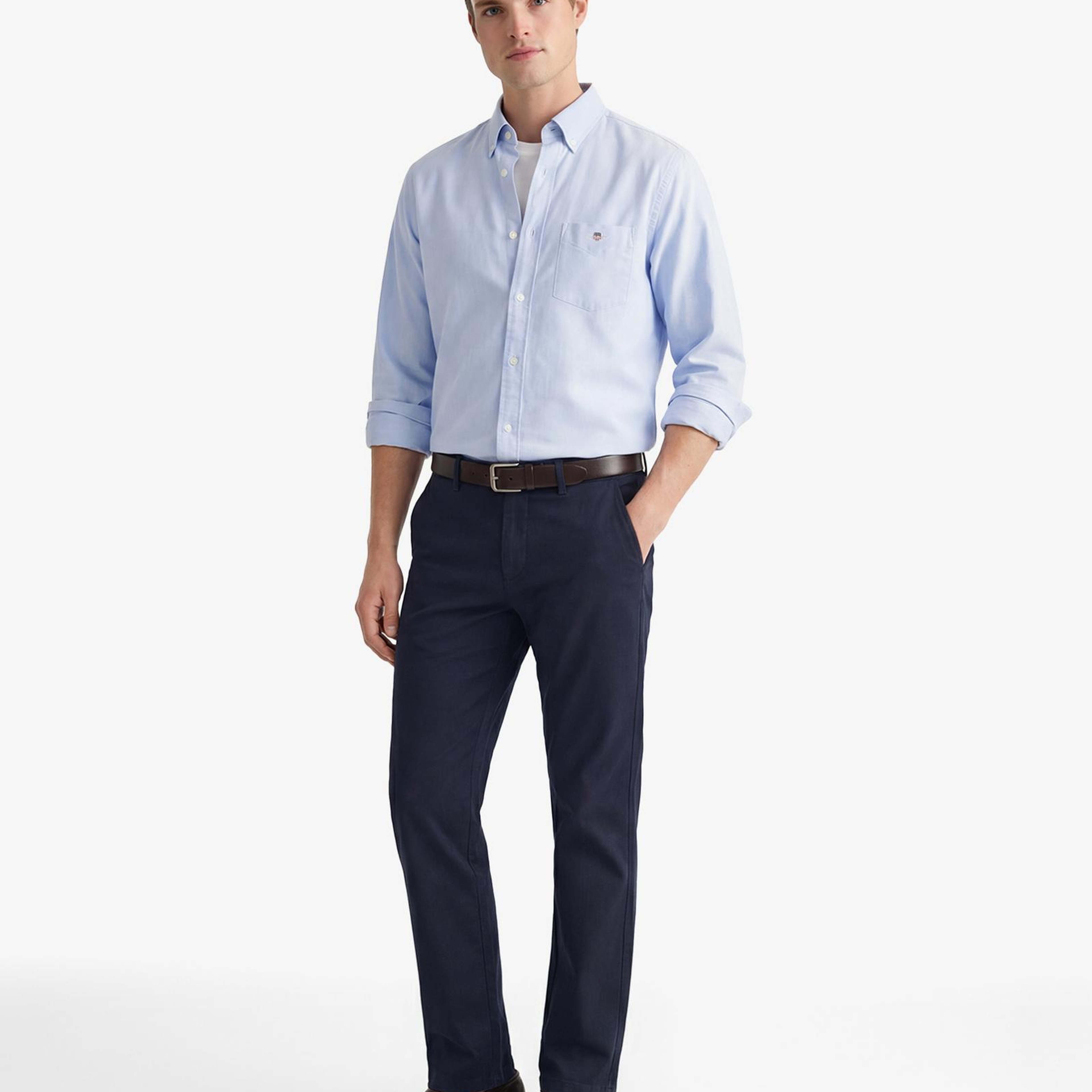 GANT Erkek Lacivert Slim Fit Casual Herringbone Pantolon