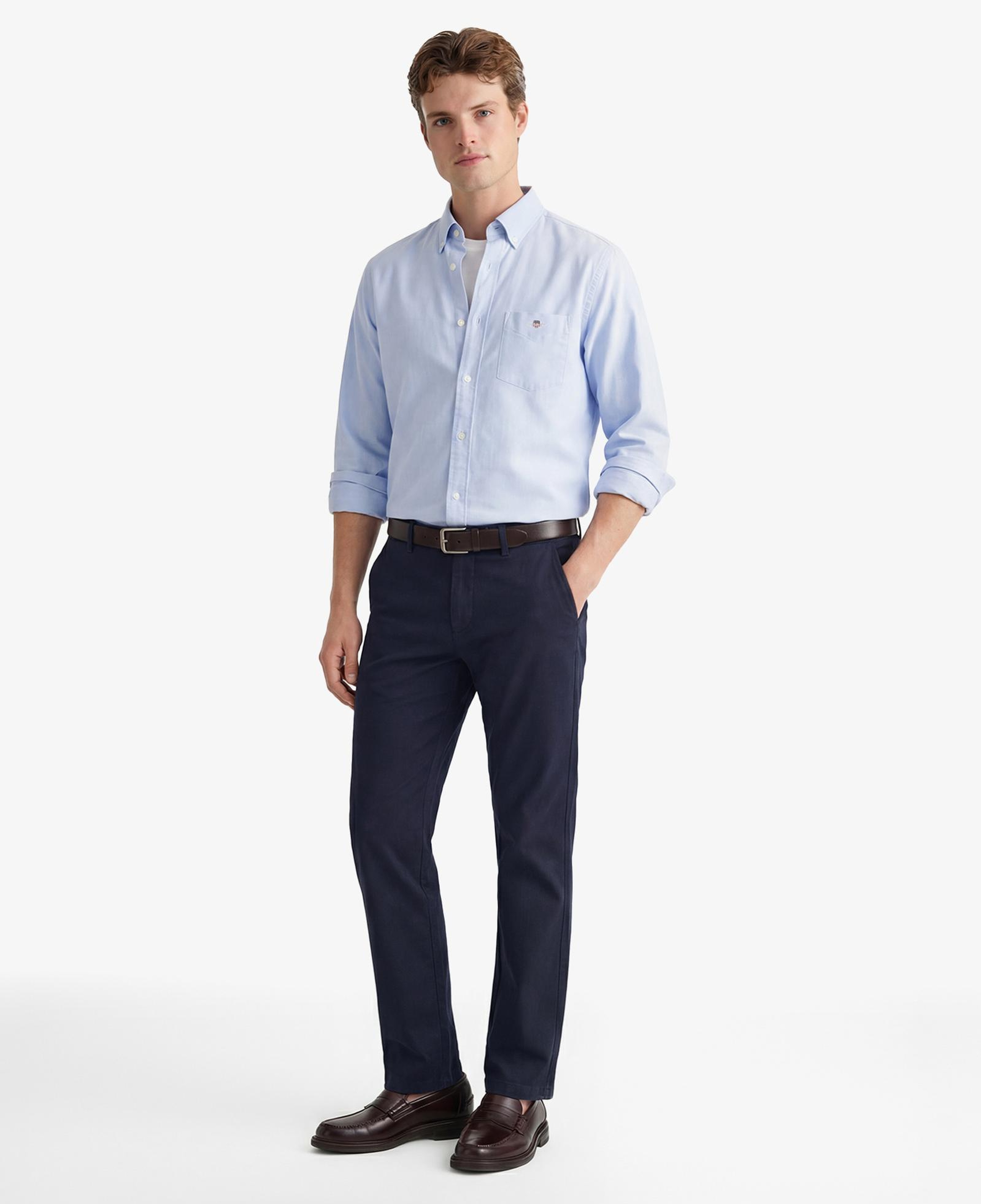 GANT Erkek Lacivert Slim Fit Casual Herringbone Pantolon