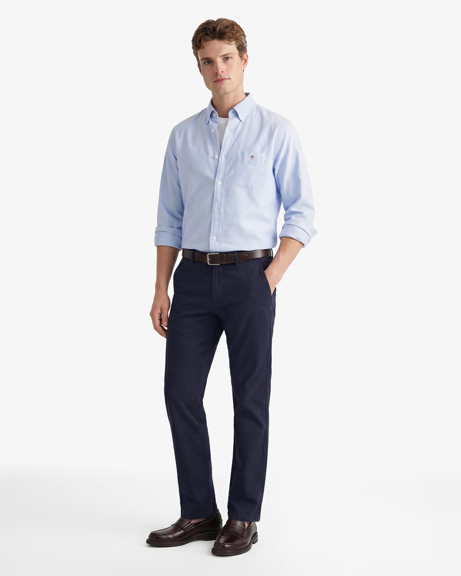 GANT Erkek Lacivert Slim Fit Casual Herringbone Pantolon