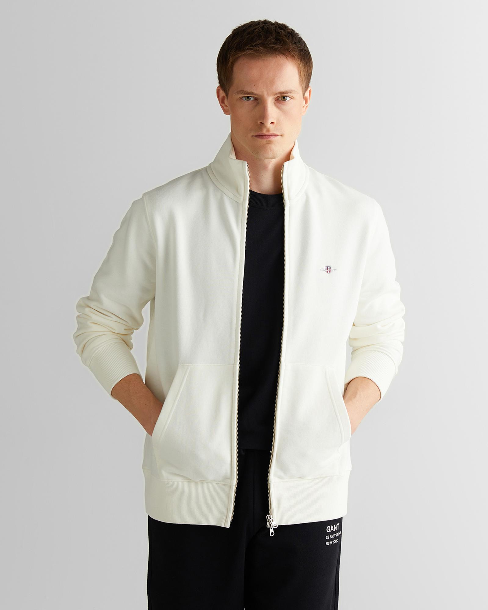 GANT Erkek Beyaz Regular Fit Fermuarlı Sweatshirt