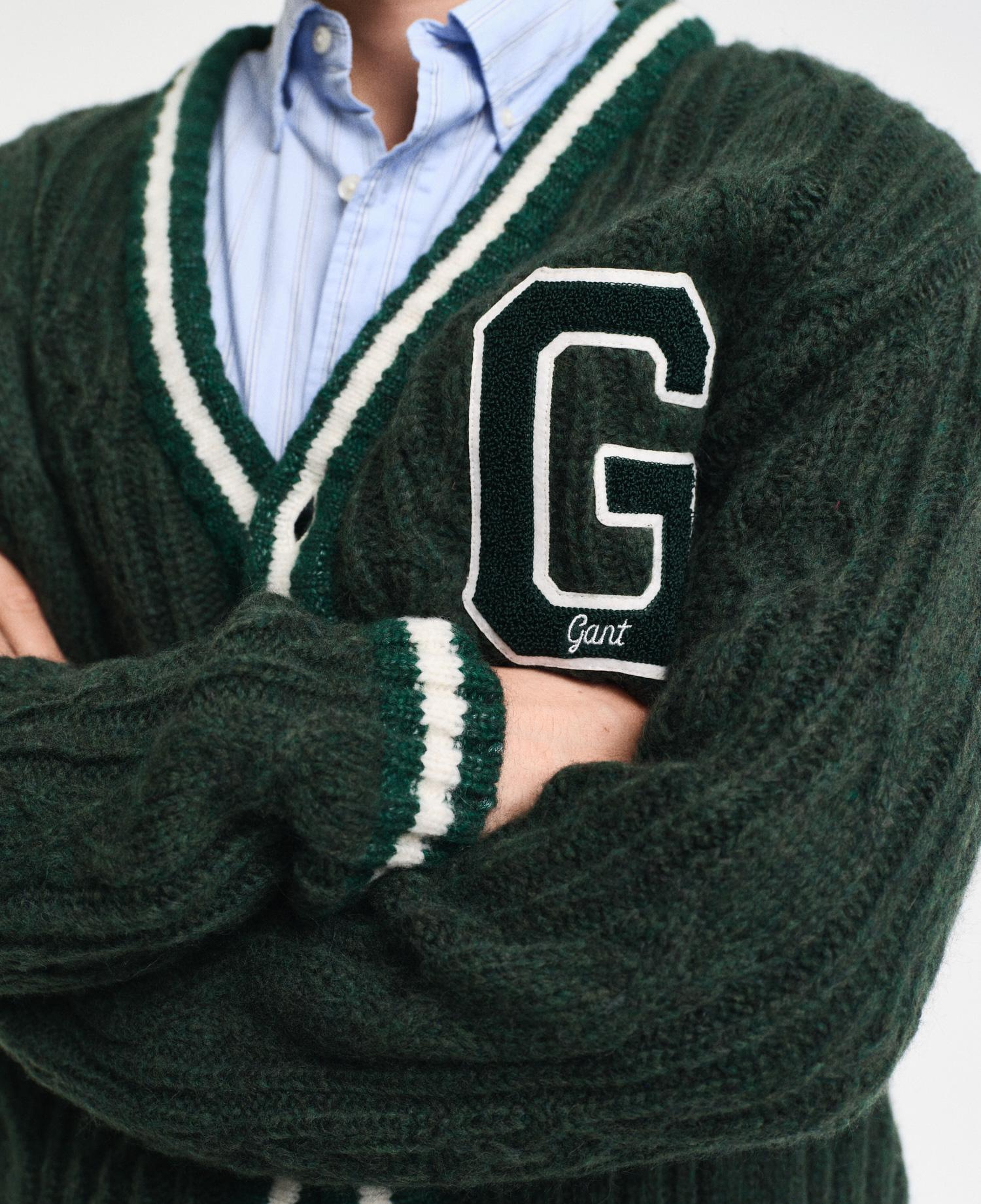 GANT Erkek Yeşil Regular Fit V Yaka Logolu Hırka