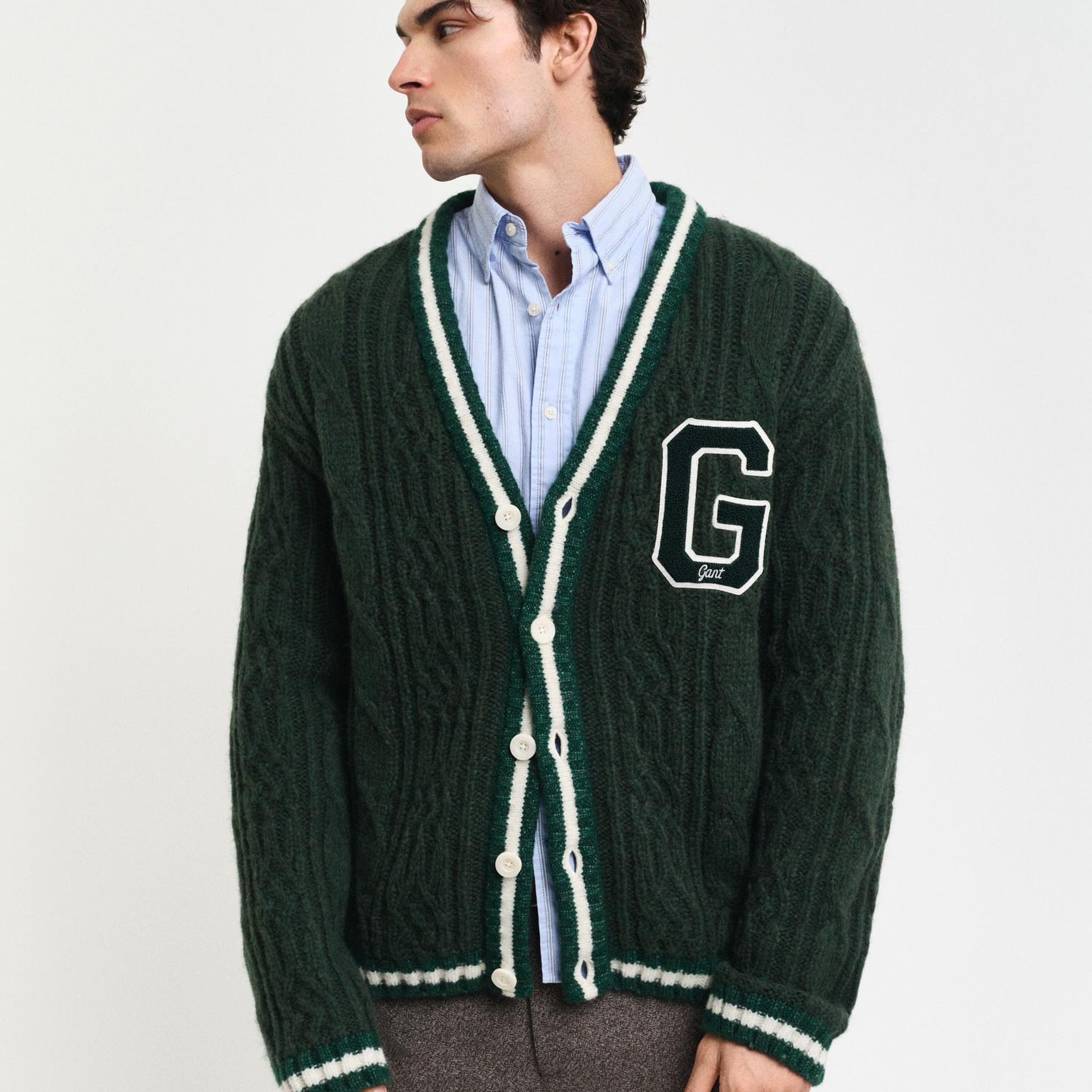 GANT Erkek Yeşil Regular Fit V Yaka Logolu Hırka