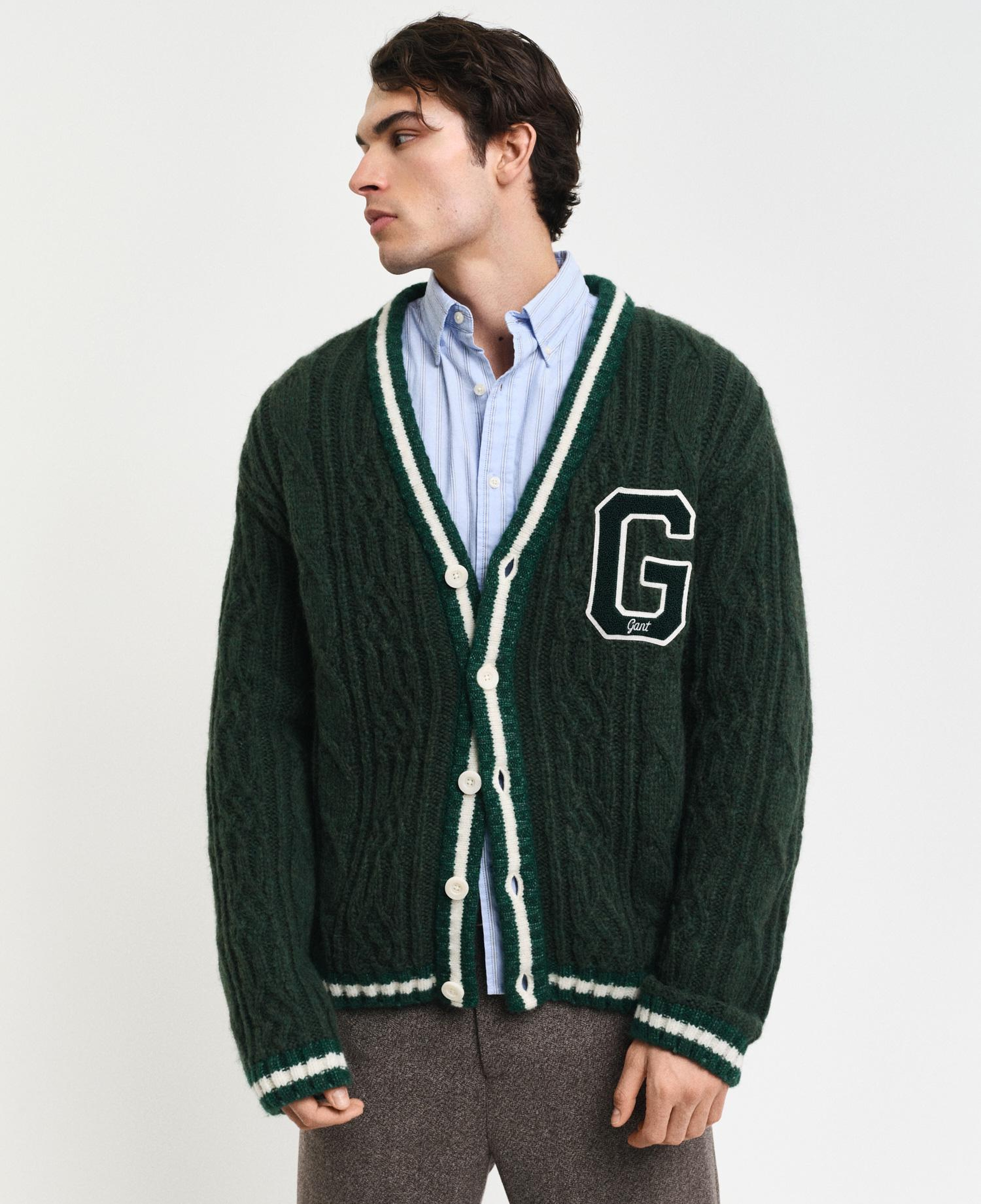 GANT Erkek Yeşil Regular Fit V Yaka Logolu Hırka