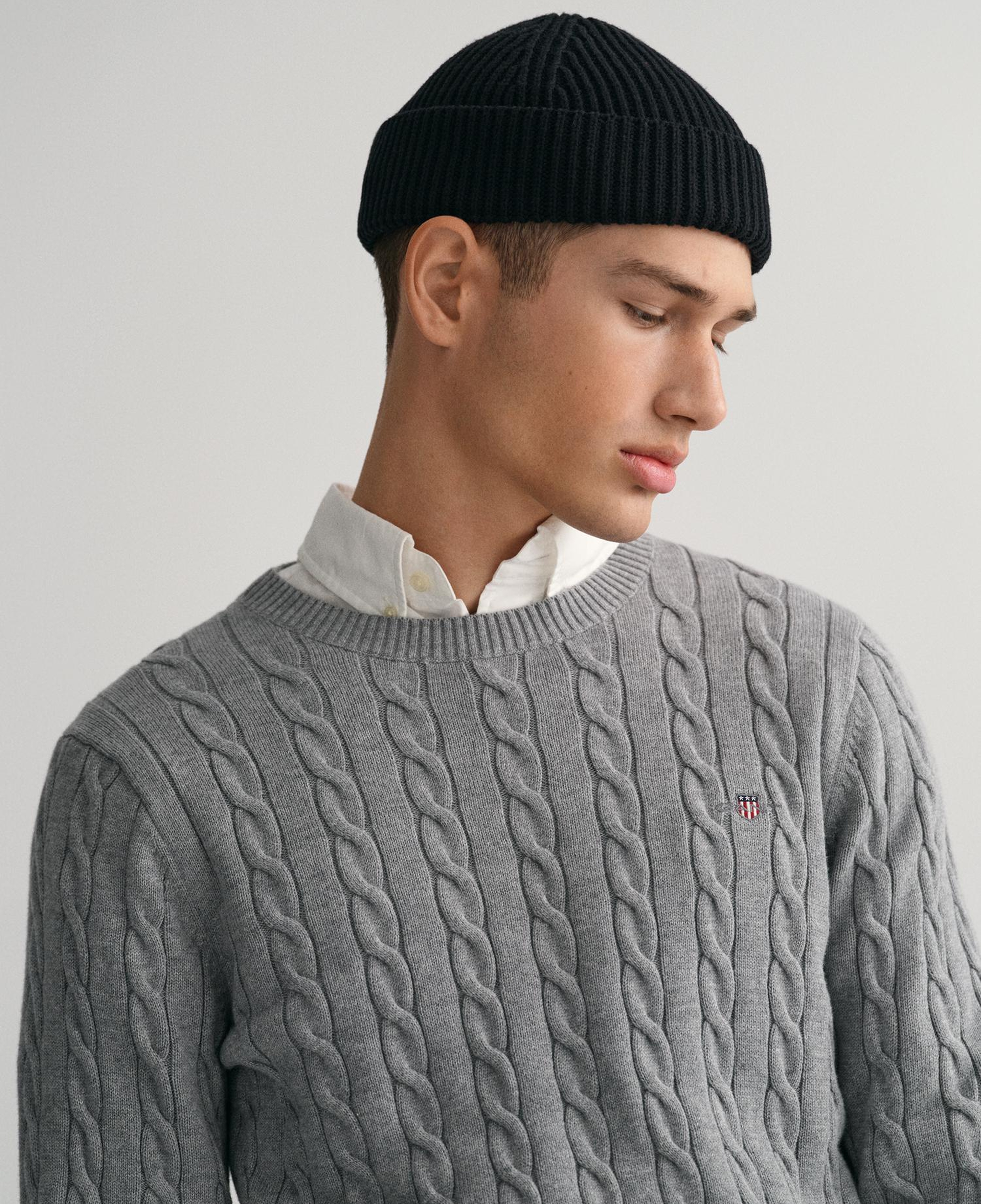 GANT Erkek Gri Regular Fit Bisiklet Yaka Örgü Kazak