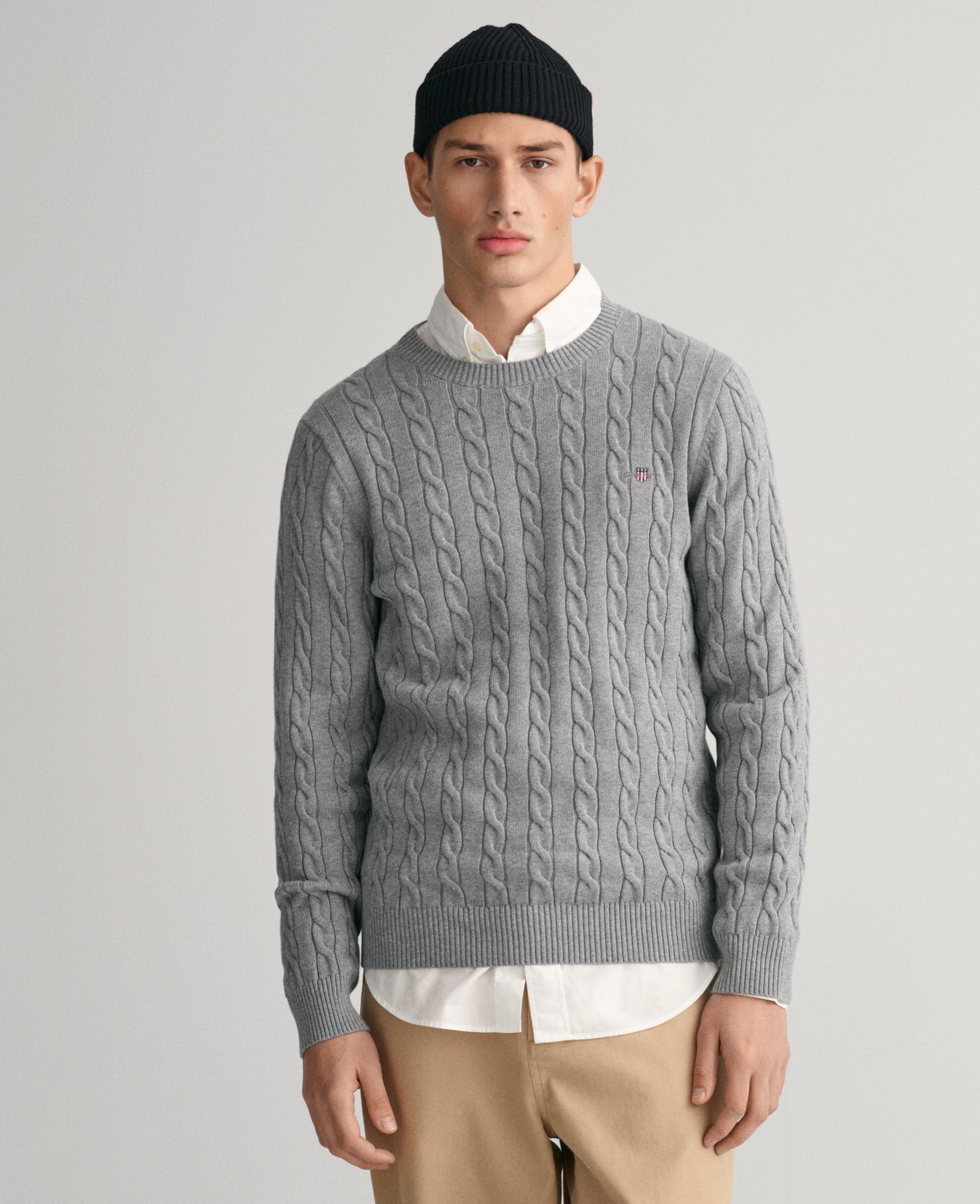 GANT Erkek Gri Regular Fit Bisiklet Yaka Örgü Kazak