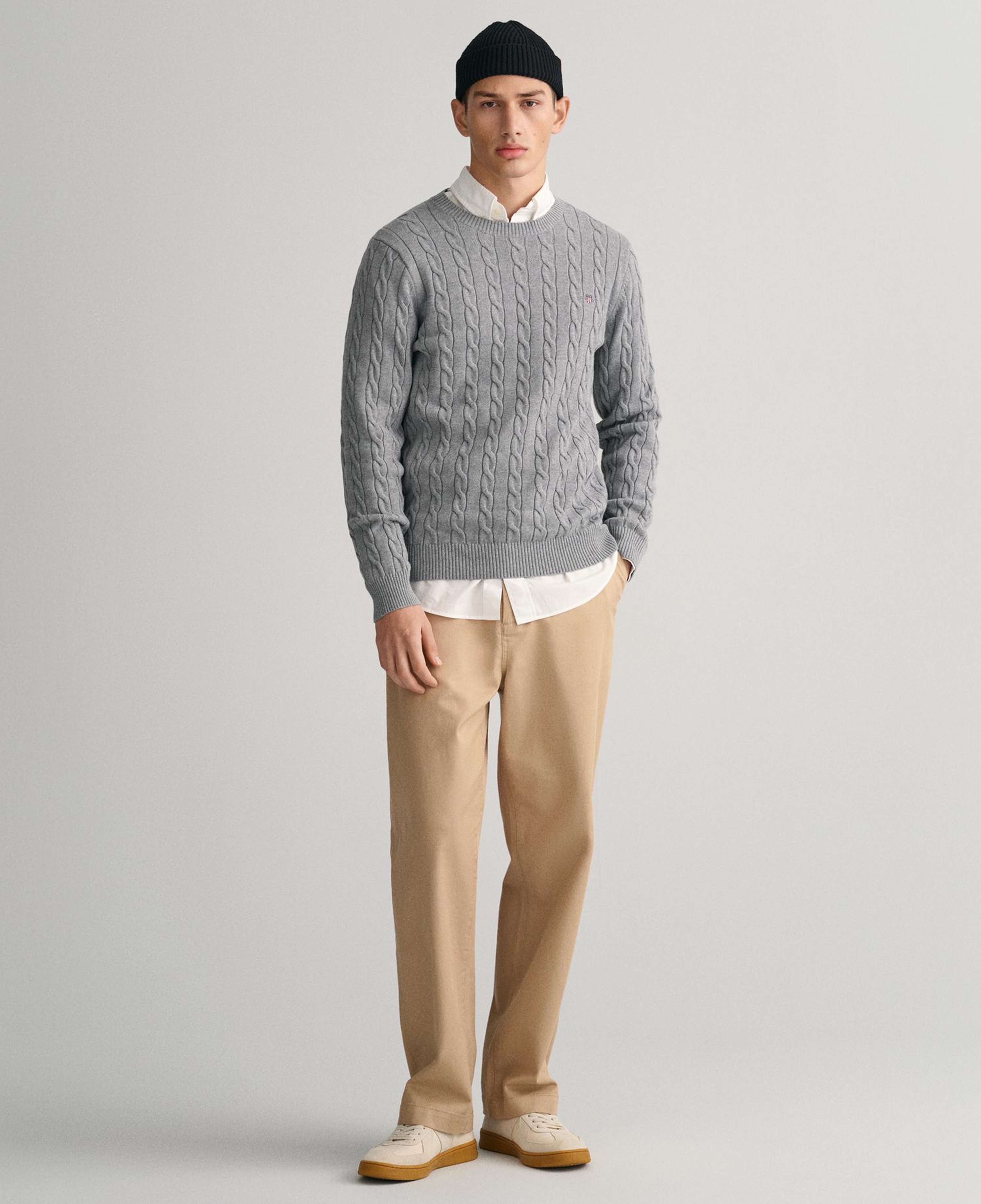 GANT Erkek Gri Regular Fit Bisiklet Yaka Örgü Kazak