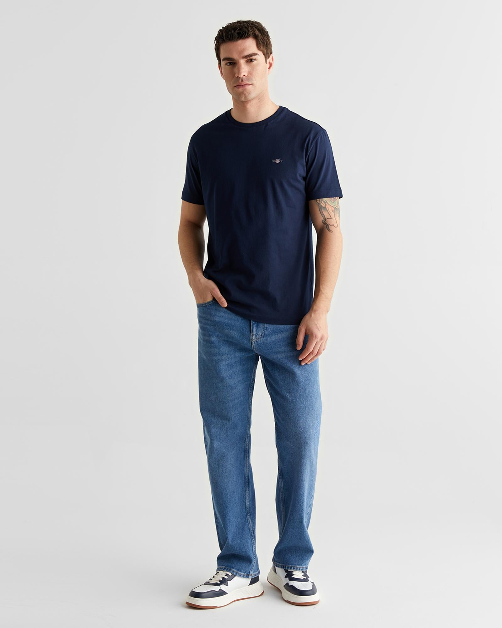 GANT Erkek Lacivert Bisiklet Yaka Regular Fit Logolu T-Shirt