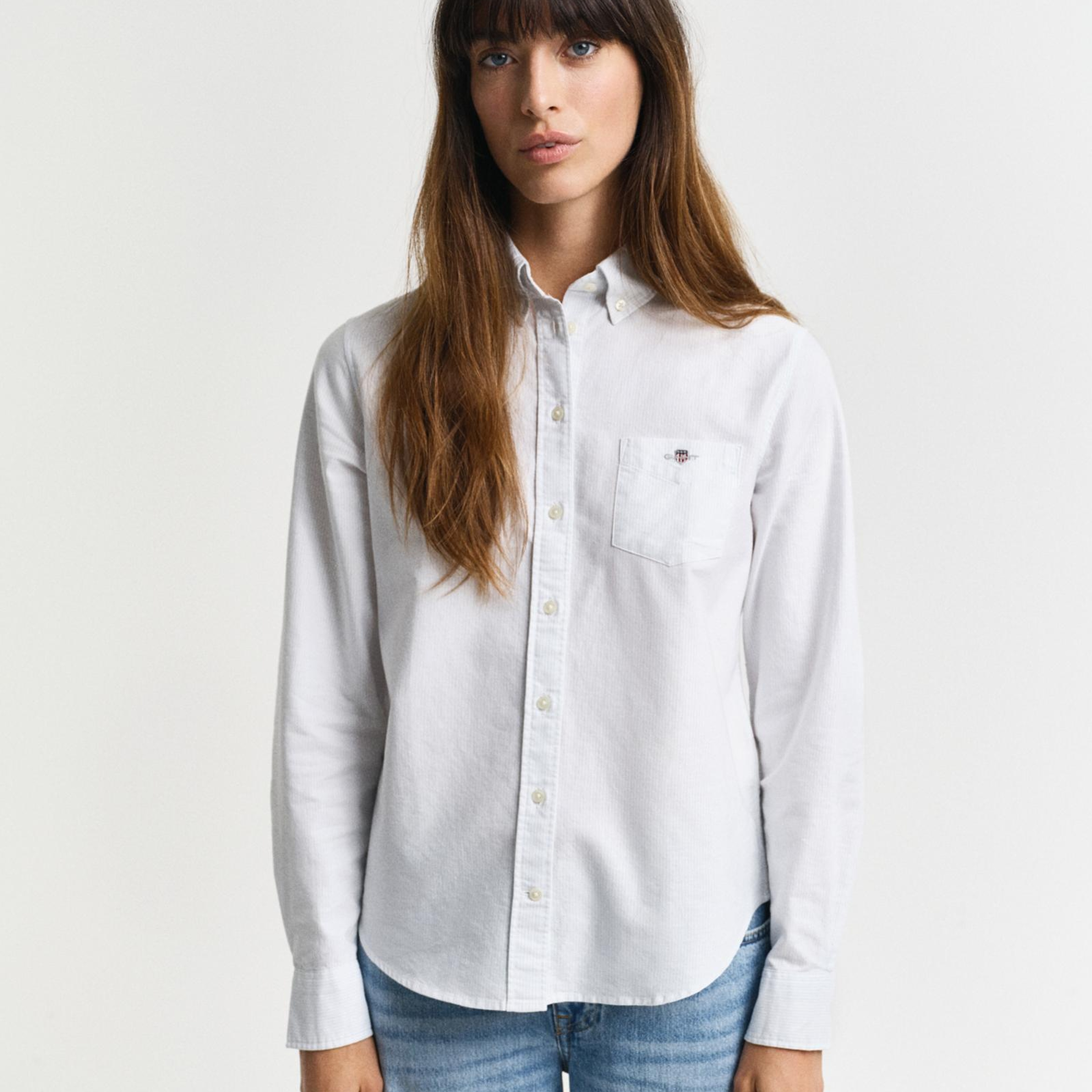 GANT Kadın Mavi Regular Fit Düğmeli Yaka Çizgili Gömlek