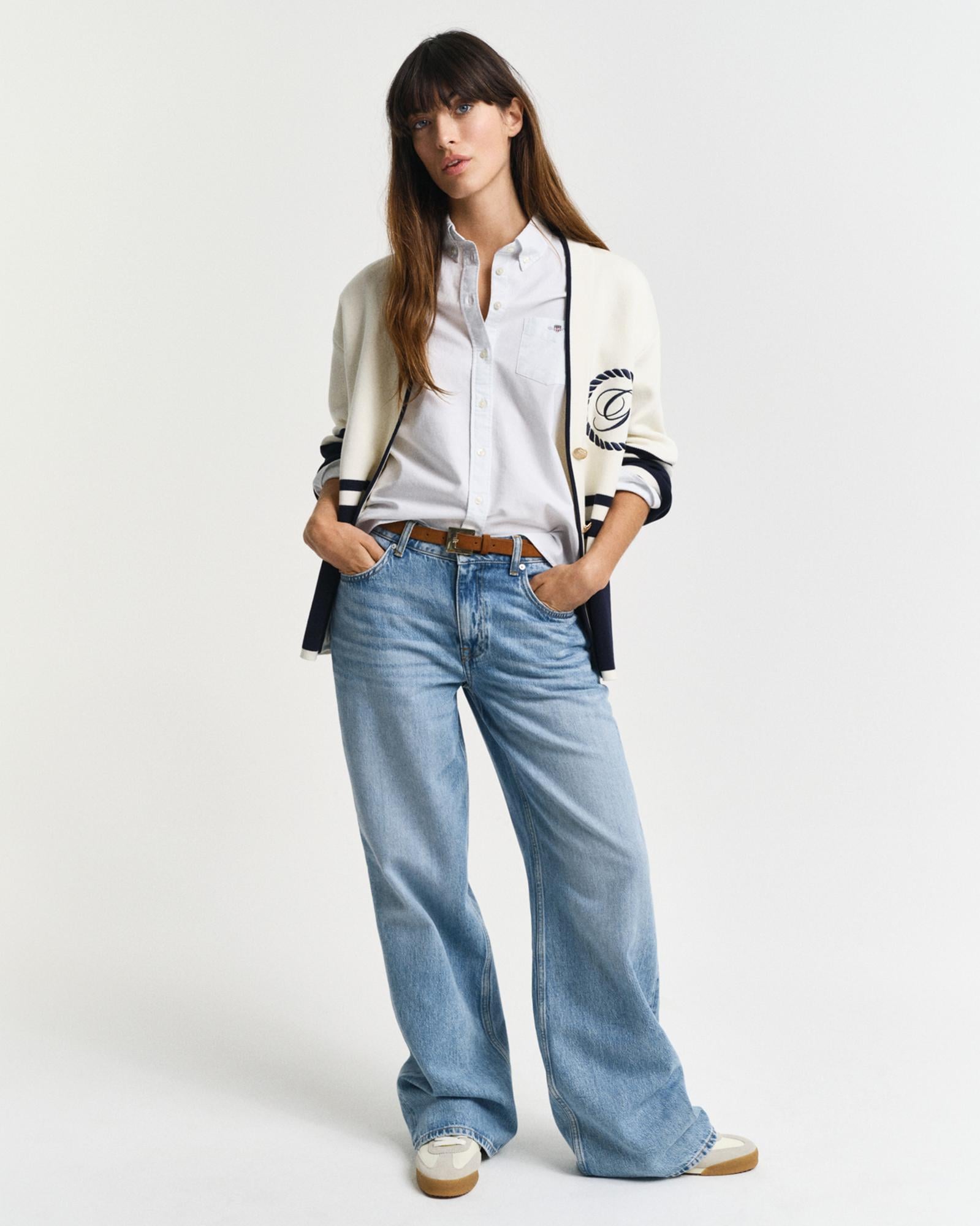 GANT Kadın Mavi Regular Fit Düğmeli Yaka Çizgili Gömlek