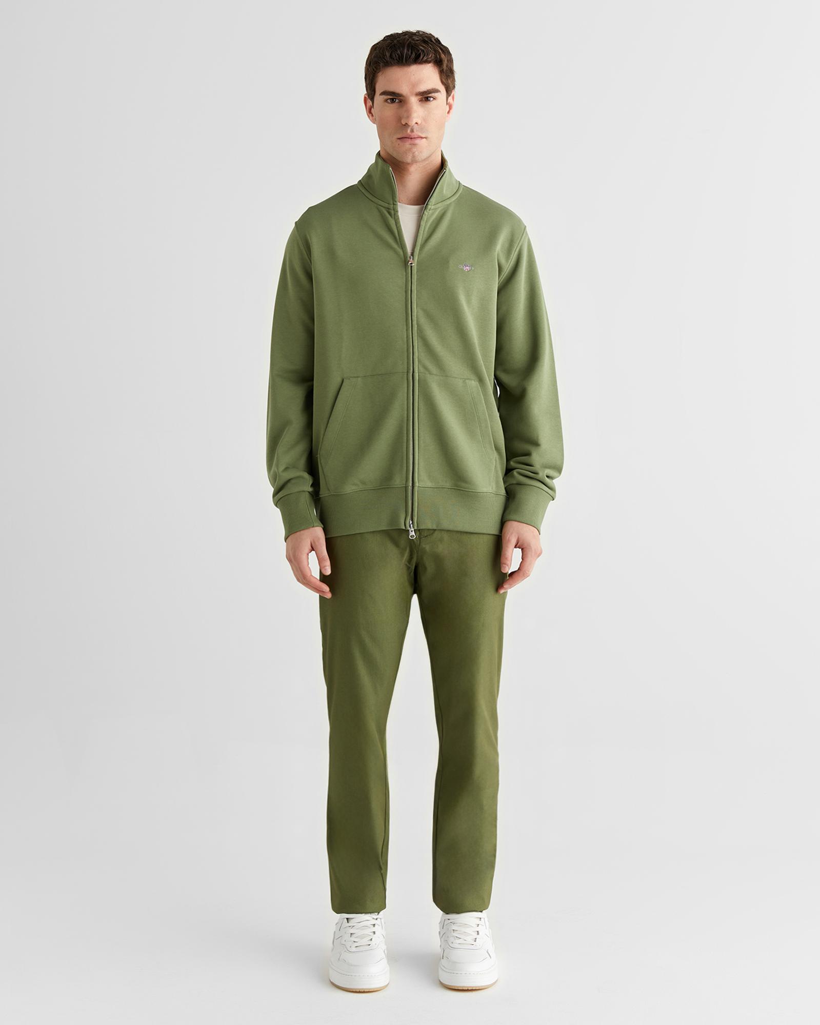 GANT Erkek Yeşil Fermuarlı Logolu Sweatshirt