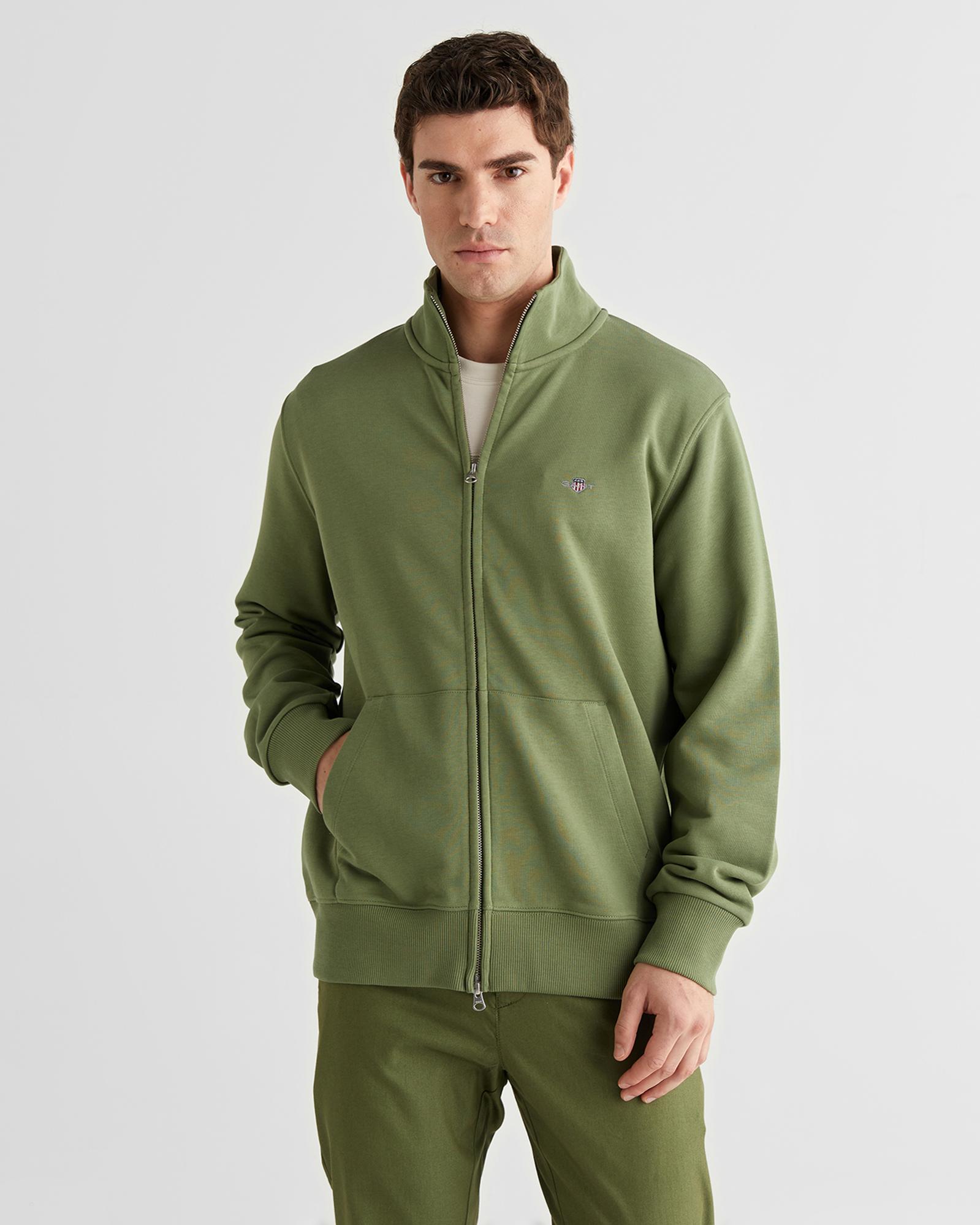 GANT Erkek Yeşil Fermuarlı Logolu Sweatshirt