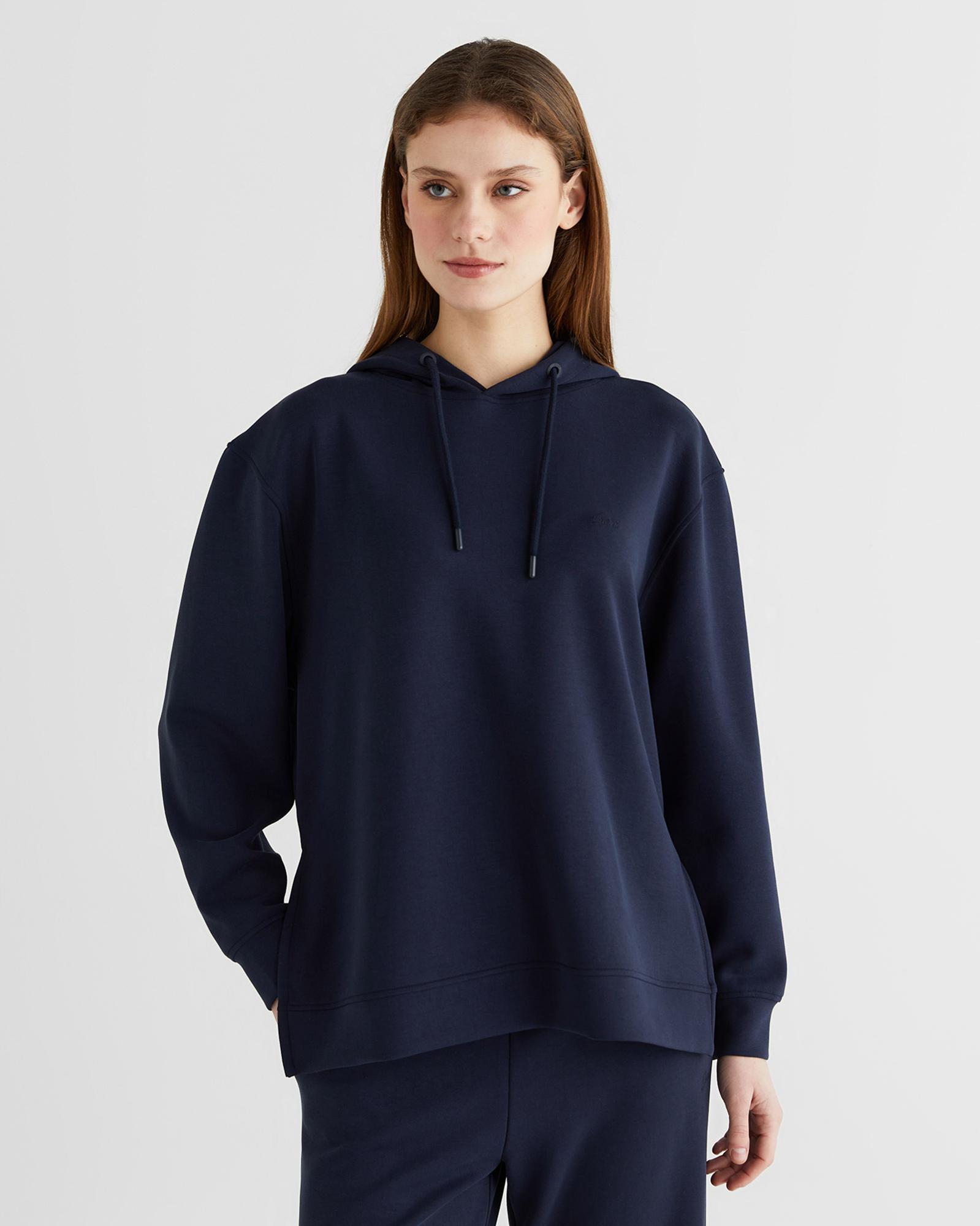GANT Kadın Lacivert Oversize Fit Kapüşonlu Sweatshirt
