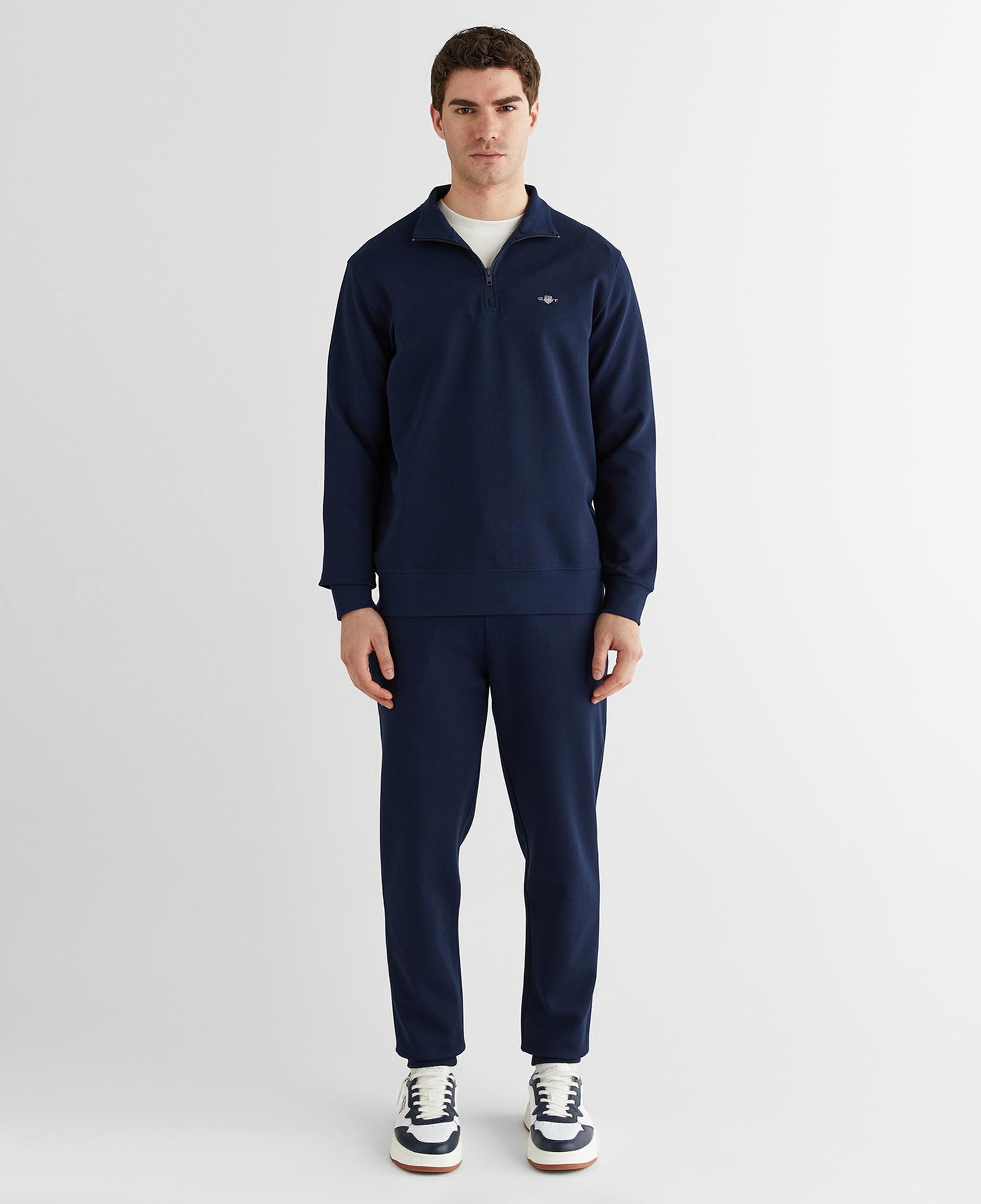 GANT Erkek Lacivert Relaxed Fit Yarım Fermuarlı Logolu Sweatshirt