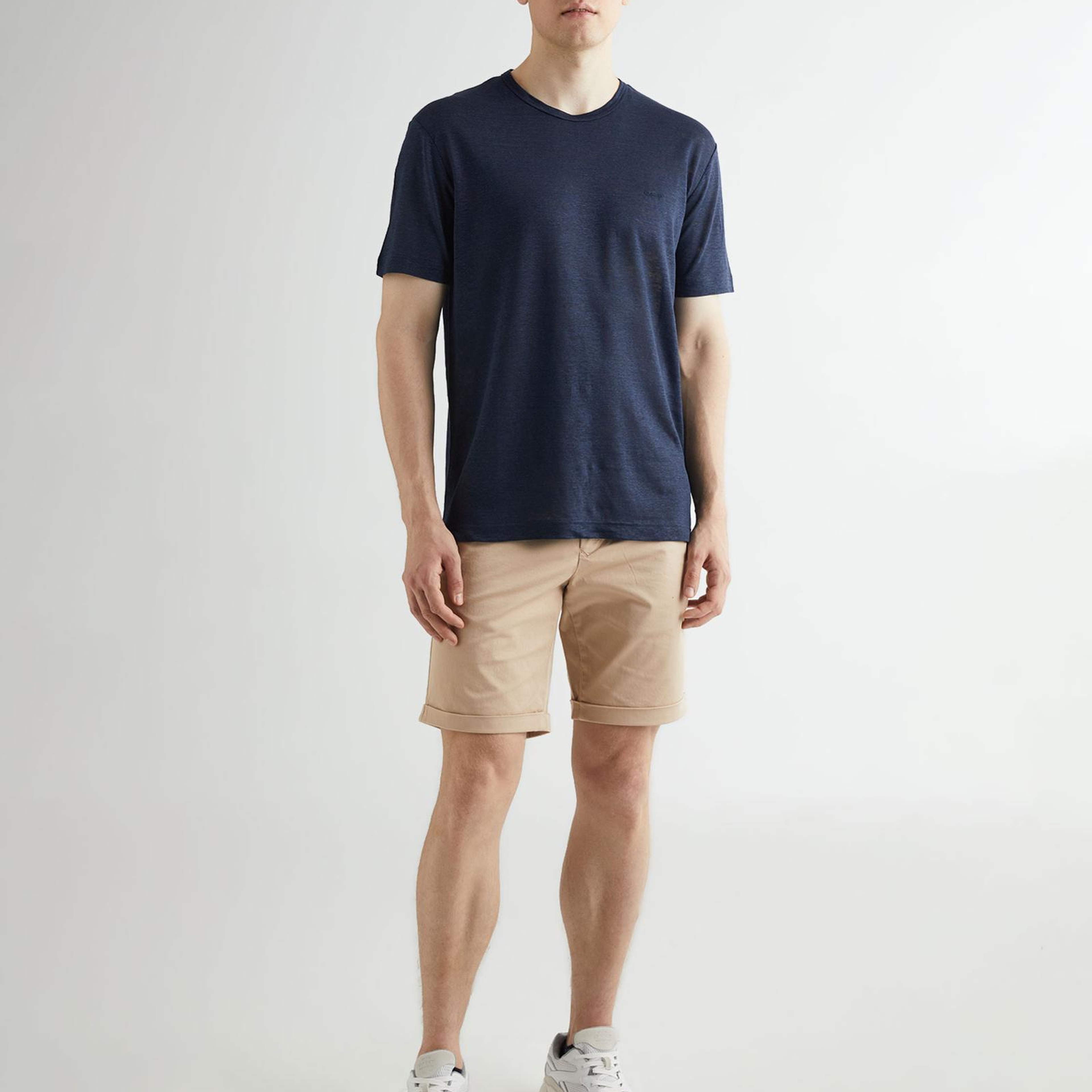 GANT Erkek Lacivert Regular Fit Bisiklet Yaka Keten T-shirt