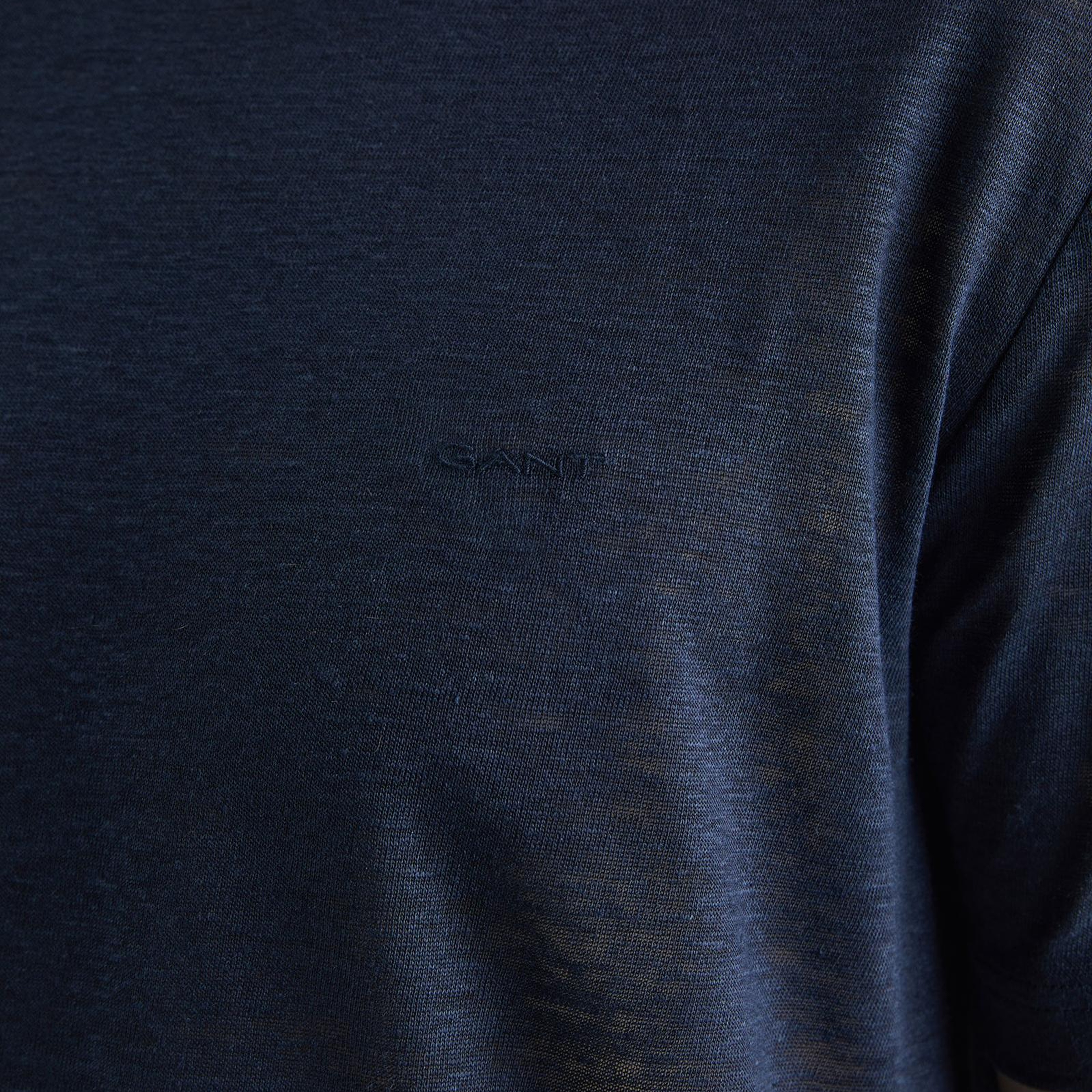 GANT Erkek Lacivert Regular Fit Bisiklet Yaka Keten T-shirt