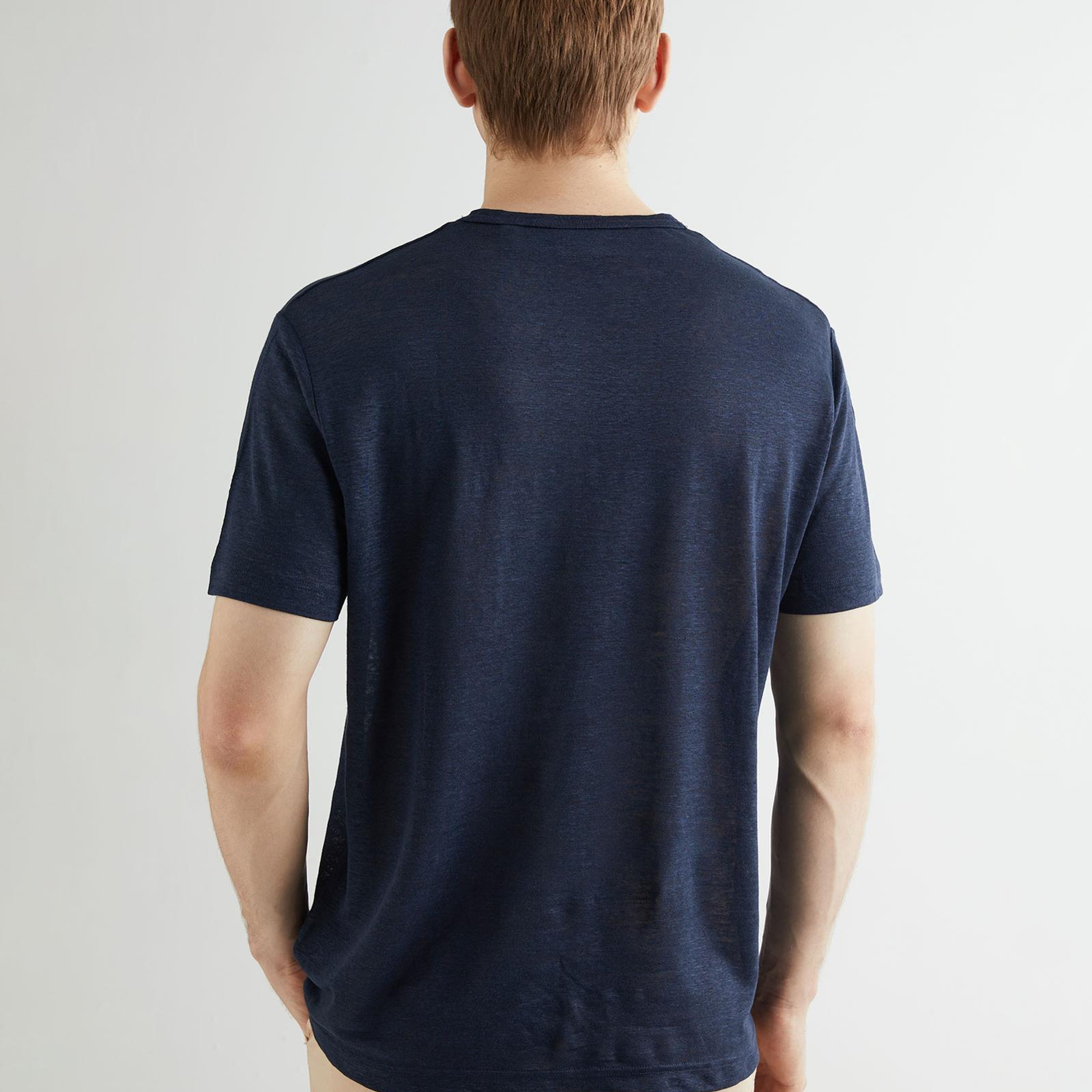 GANT Erkek Lacivert Regular Fit Bisiklet Yaka Keten T-shirt