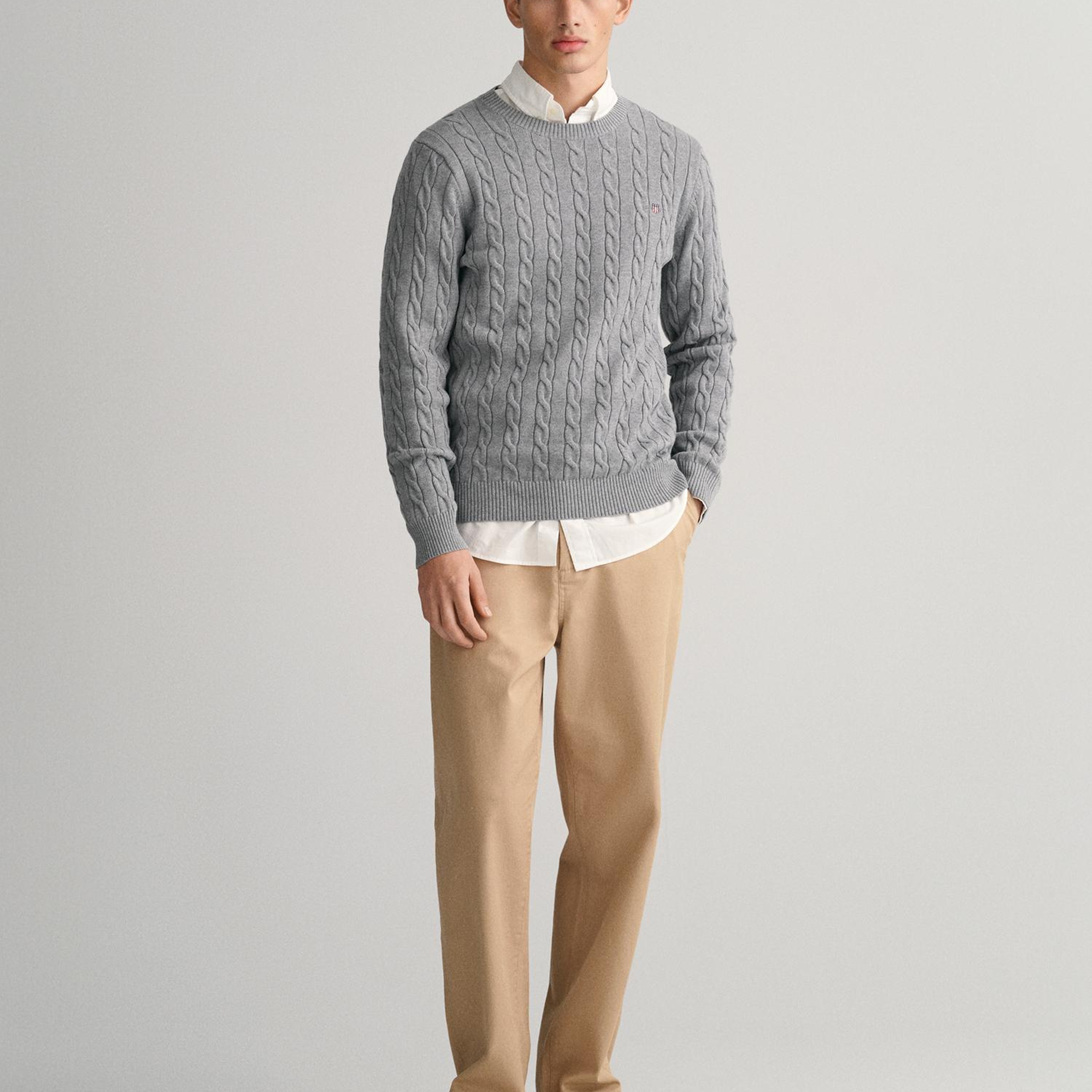 GANT Erkek Gri Regular Fit Bisiklet Yaka Örgü Kazak