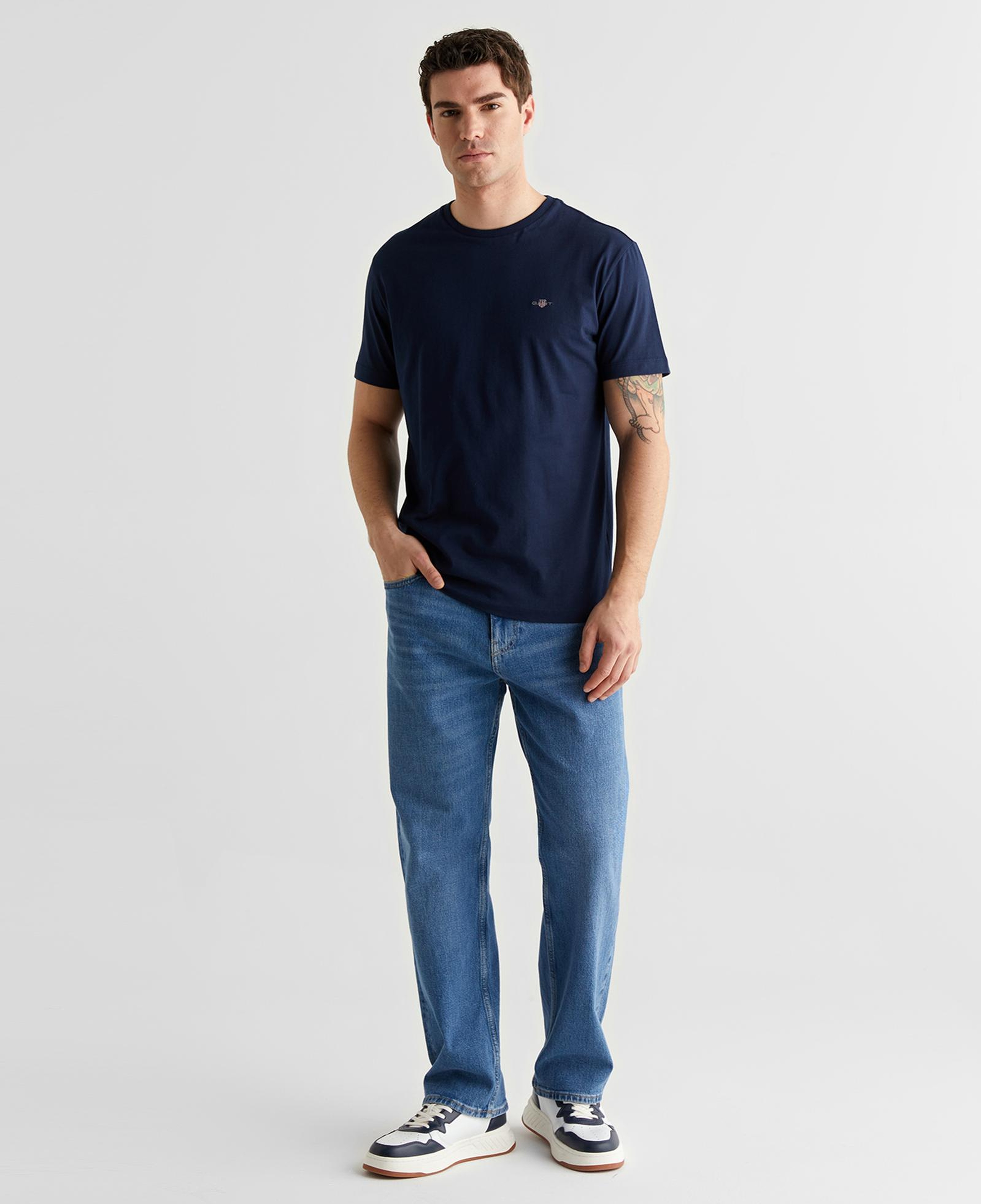 GANT Erkek Lacivert Bisiklet Yaka Regular Fit Logolu T-Shirt