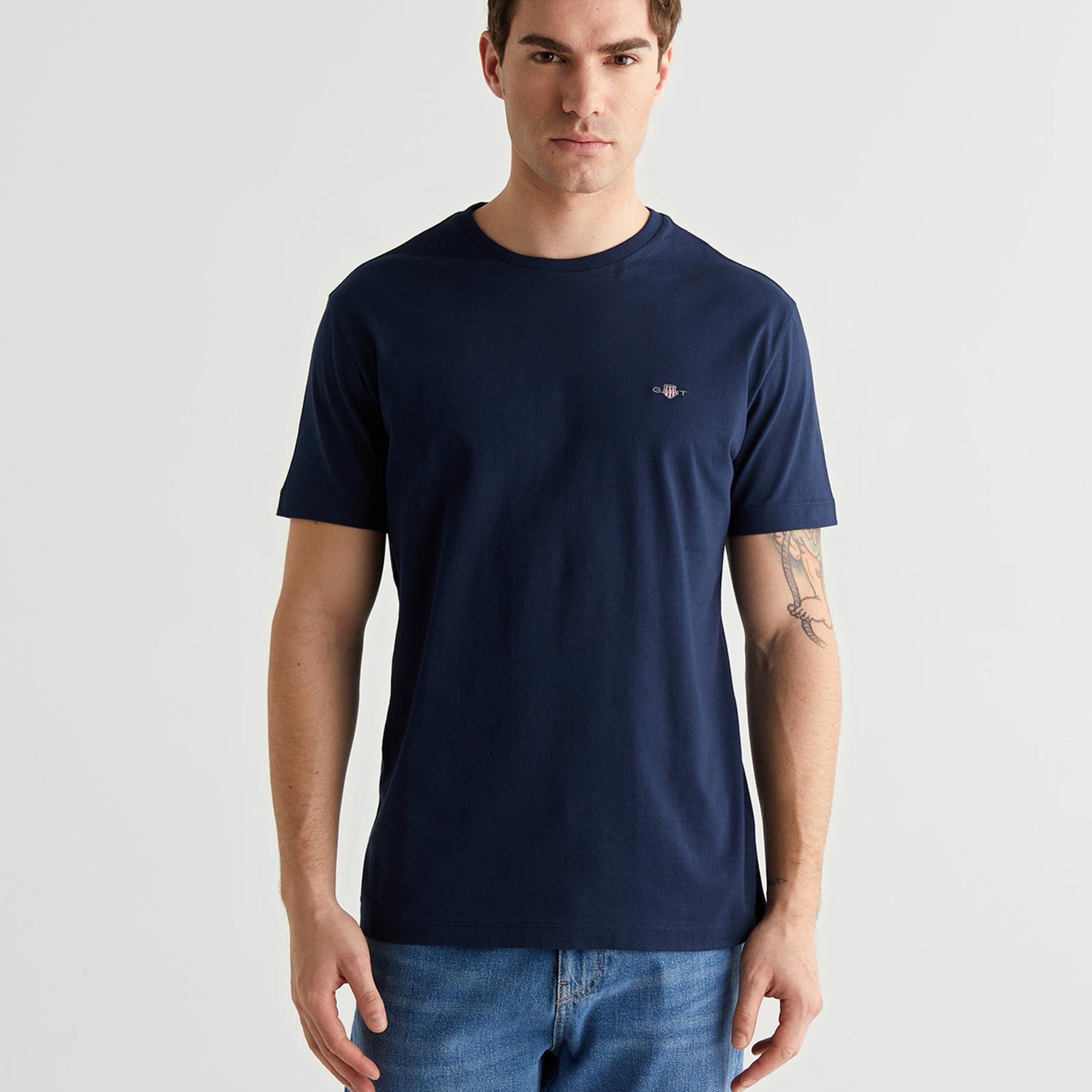 GANT Erkek Lacivert Bisiklet Yaka Regular Fit Logolu T-Shirt