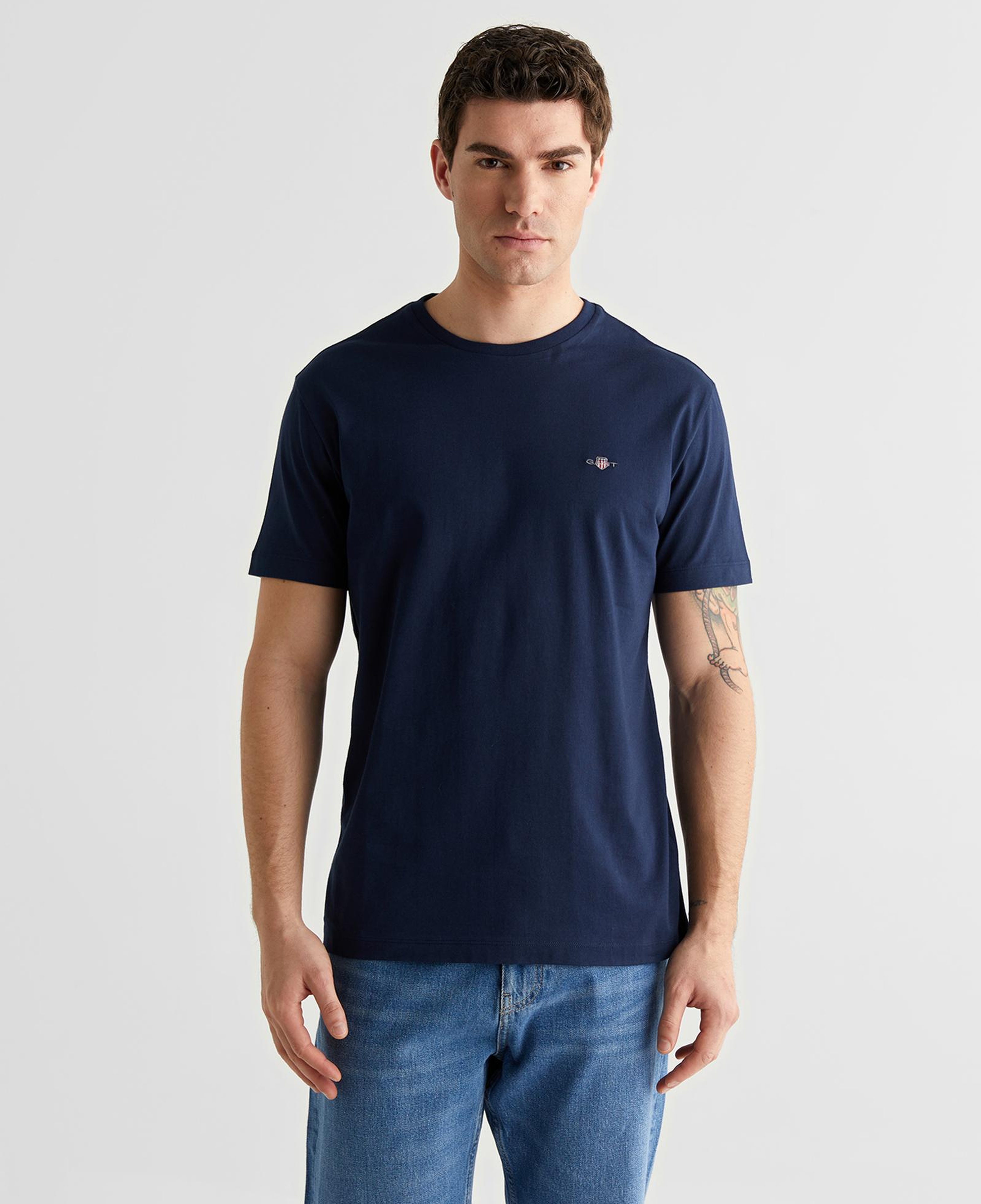 GANT Erkek Lacivert Bisiklet Yaka Regular Fit Logolu T-Shirt