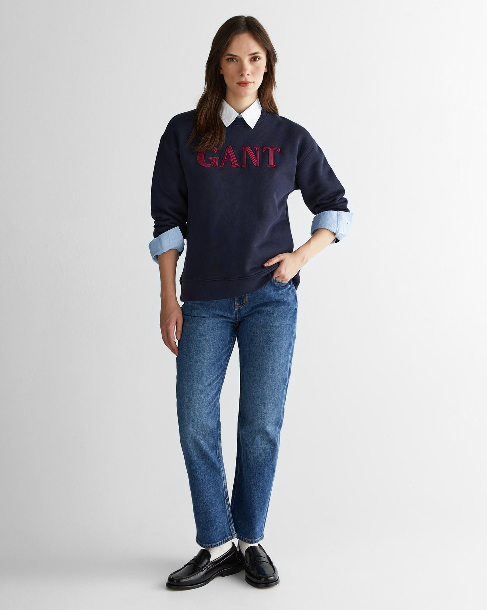 GANT Kadın Lacivert Relaxed Fit Bisiklet Yaka Sweatshirt