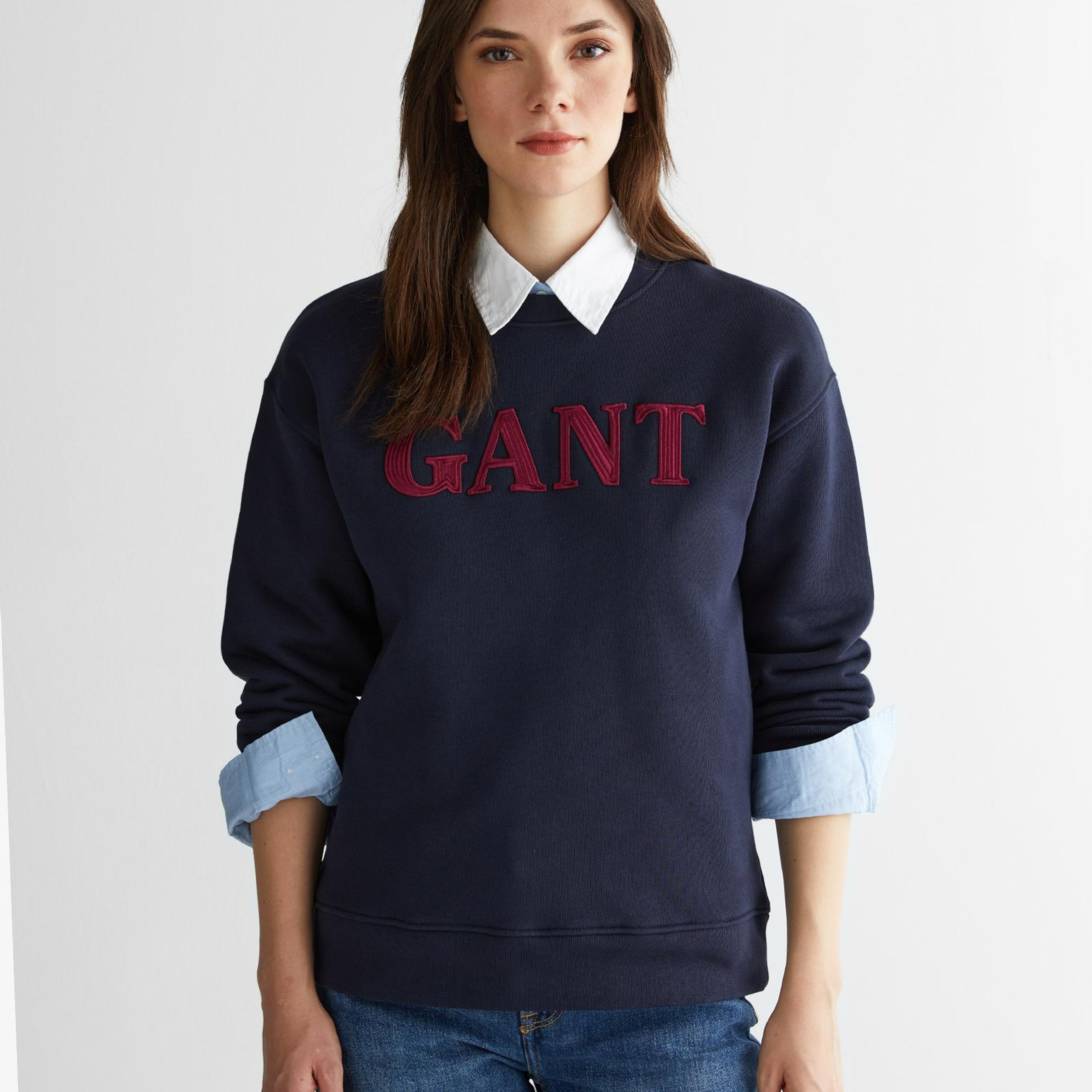 GANT Kadın Lacivert Relaxed Fit Bisiklet Yaka Sweatshirt