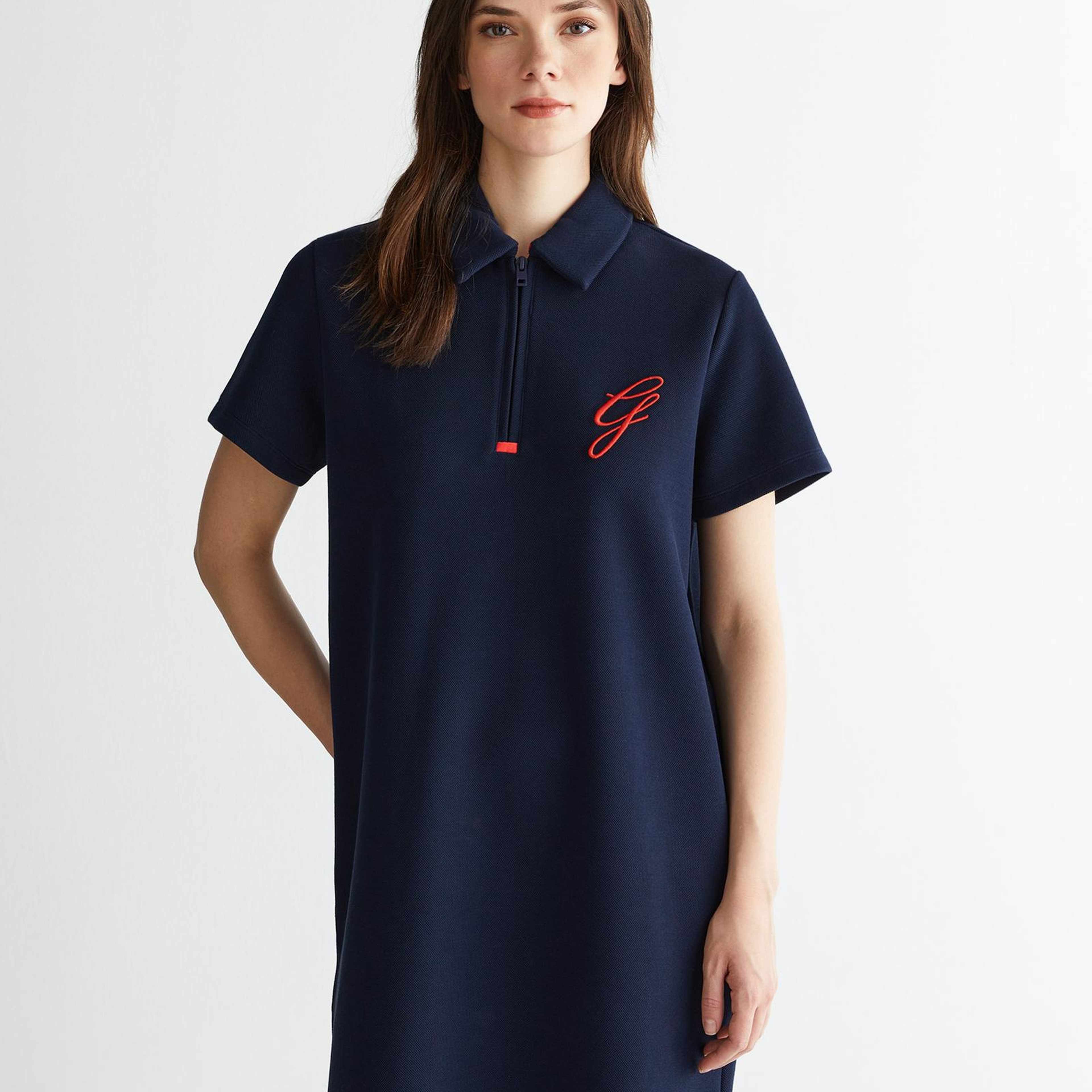 GANT Kadın Lacivert Yarım Fermuarlı Logolu Elbise