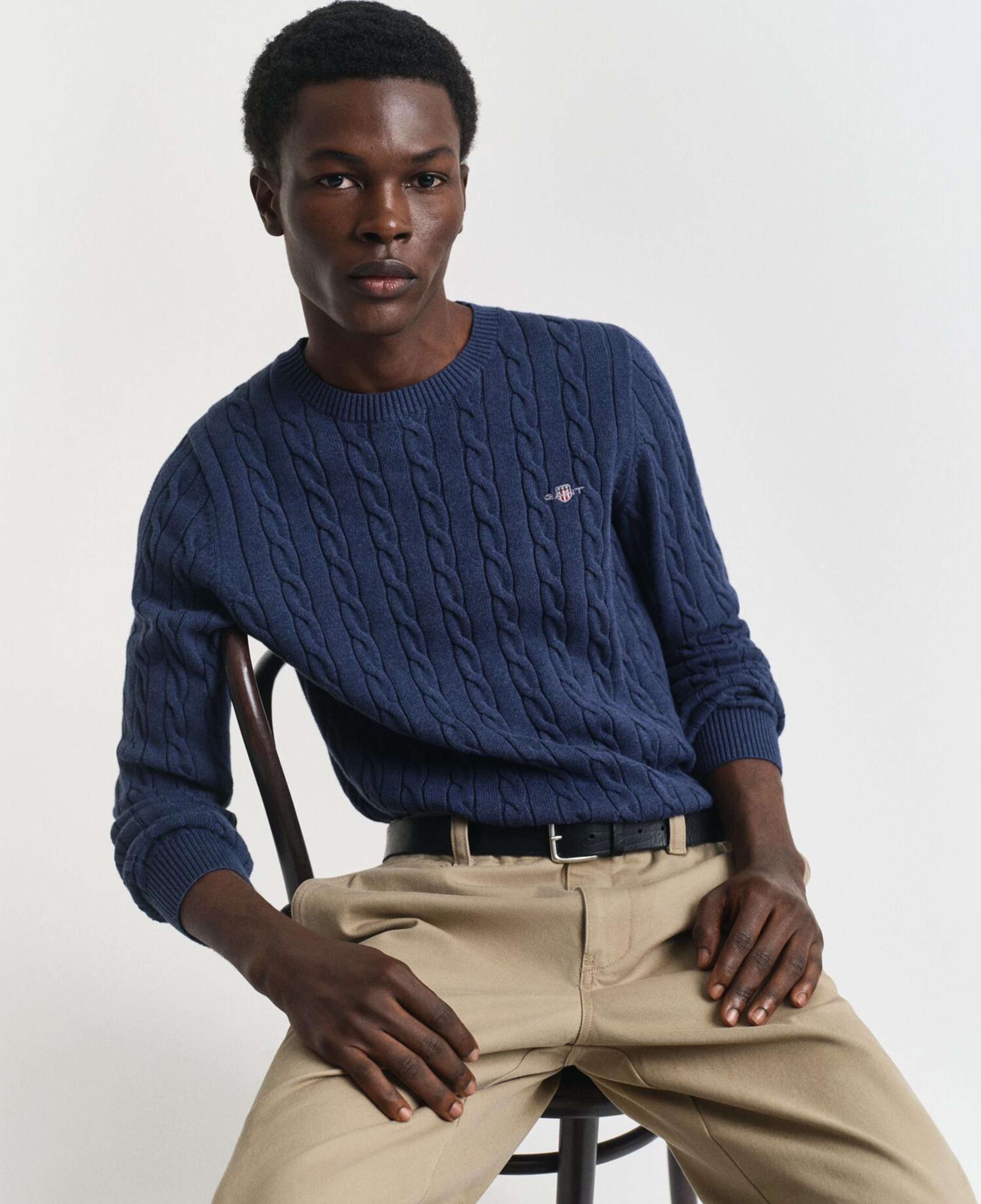 GANT Erkek Lacivert Regular Fit Bisiklet Yaka Örgü Kazak