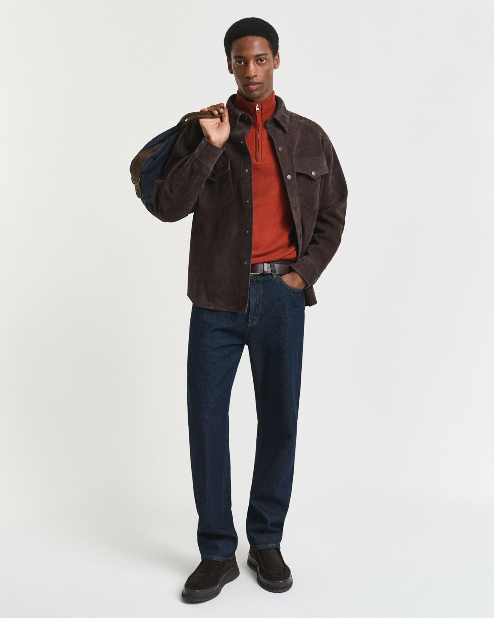 GANT Erkek Kırmızı Regular Fit Yarım Fermuarlı Kazak