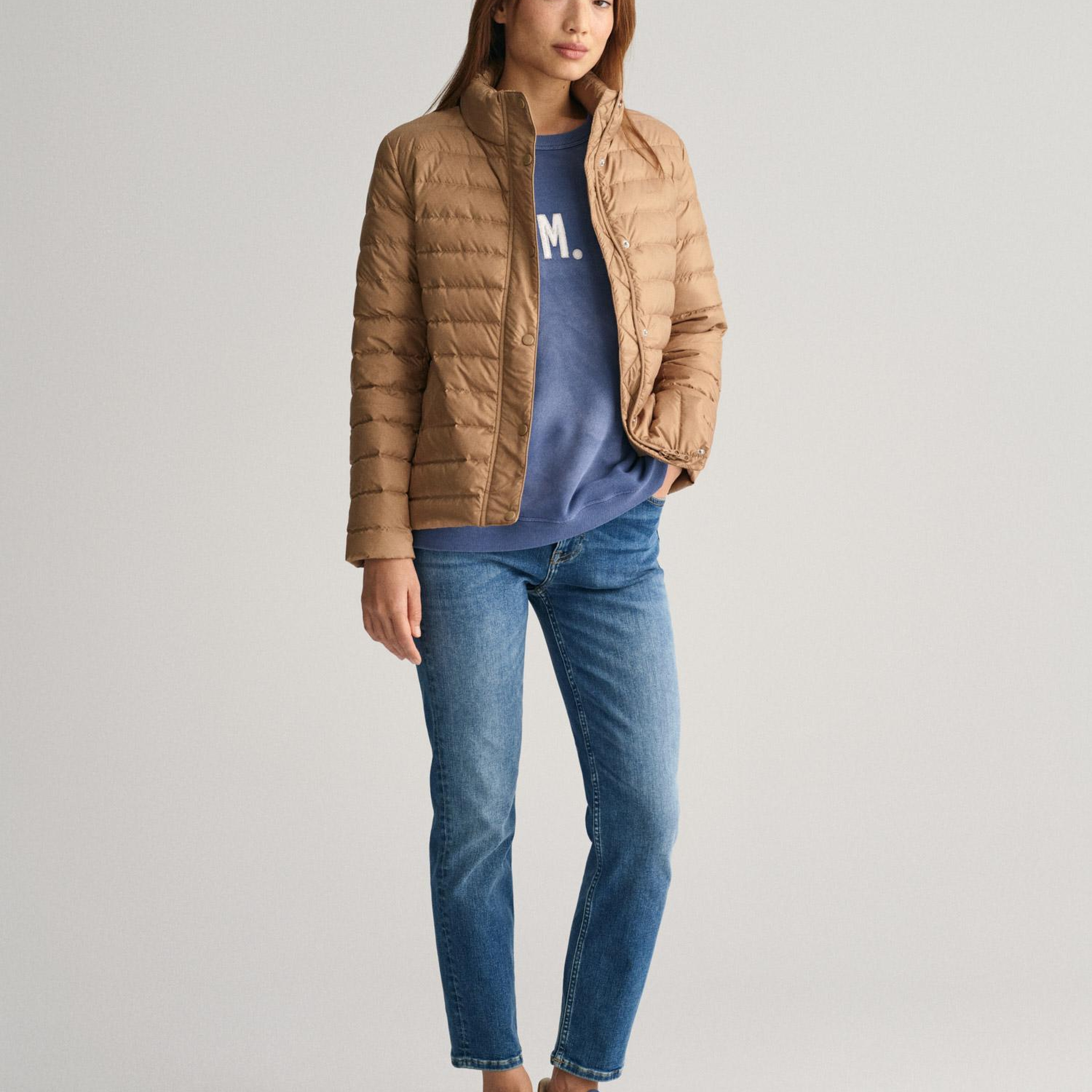 GANT Kadın Kahverengi Dik Yaka Kaz Tüyü Mont