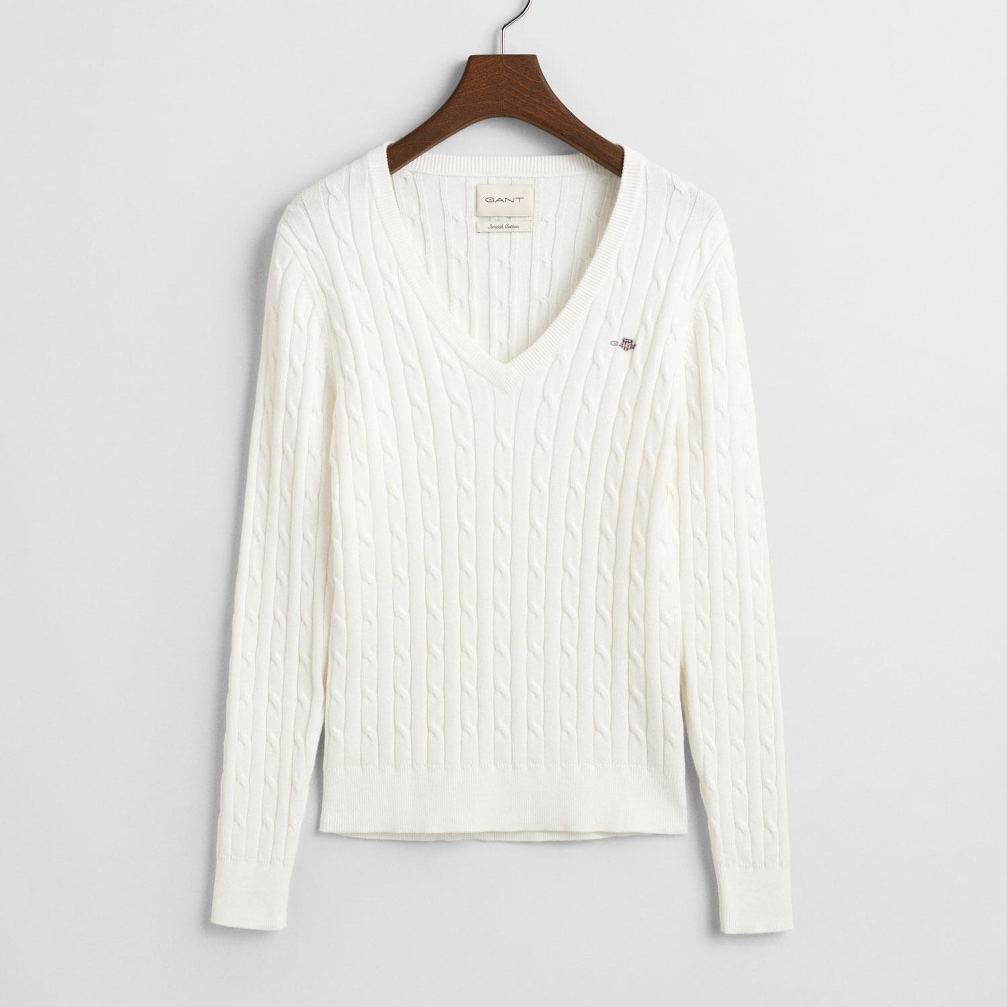 GANT Kadın Krem V Yaka Örgü Kazak