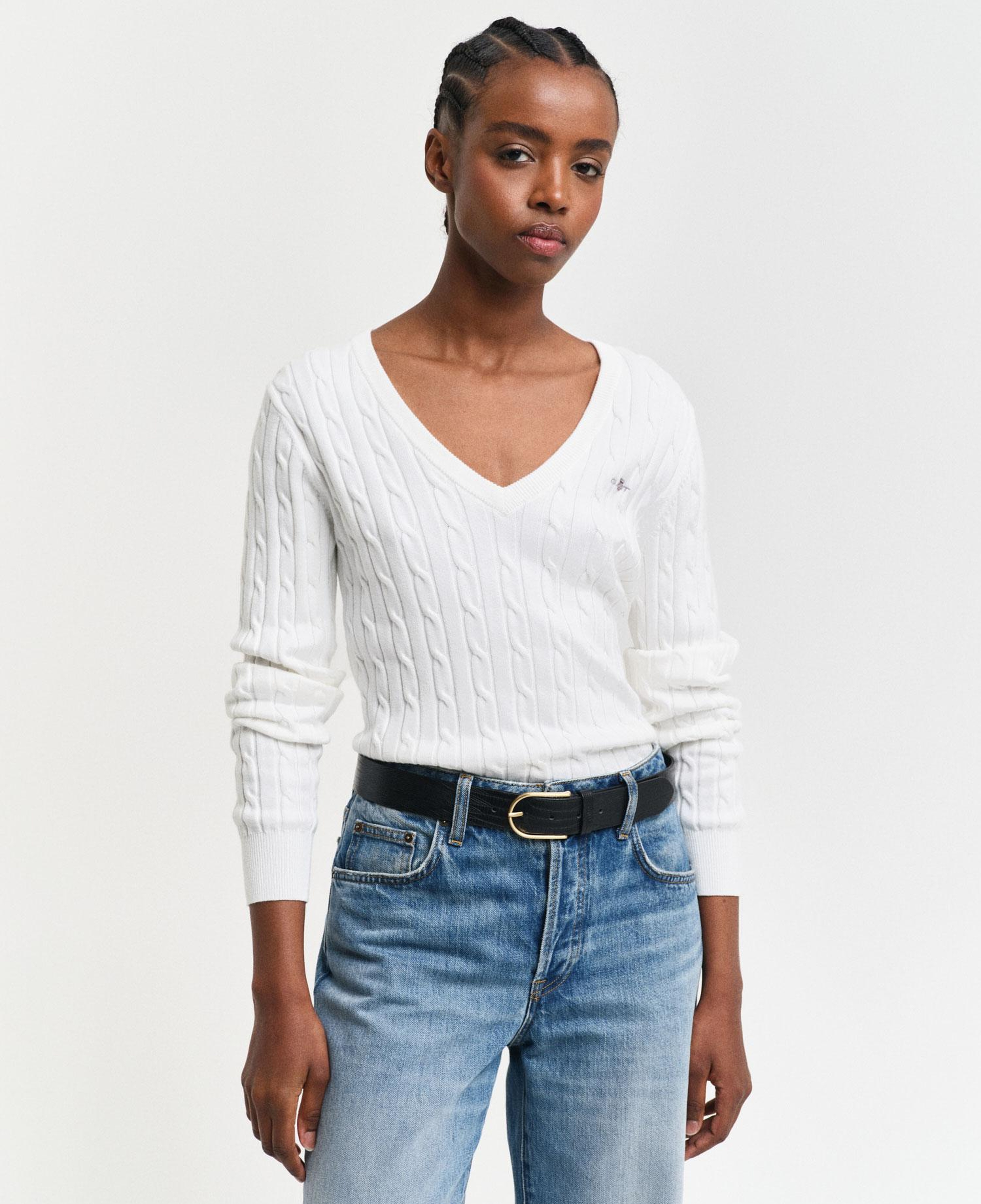 GANT Kadın Krem V Yaka Örgü Kazak