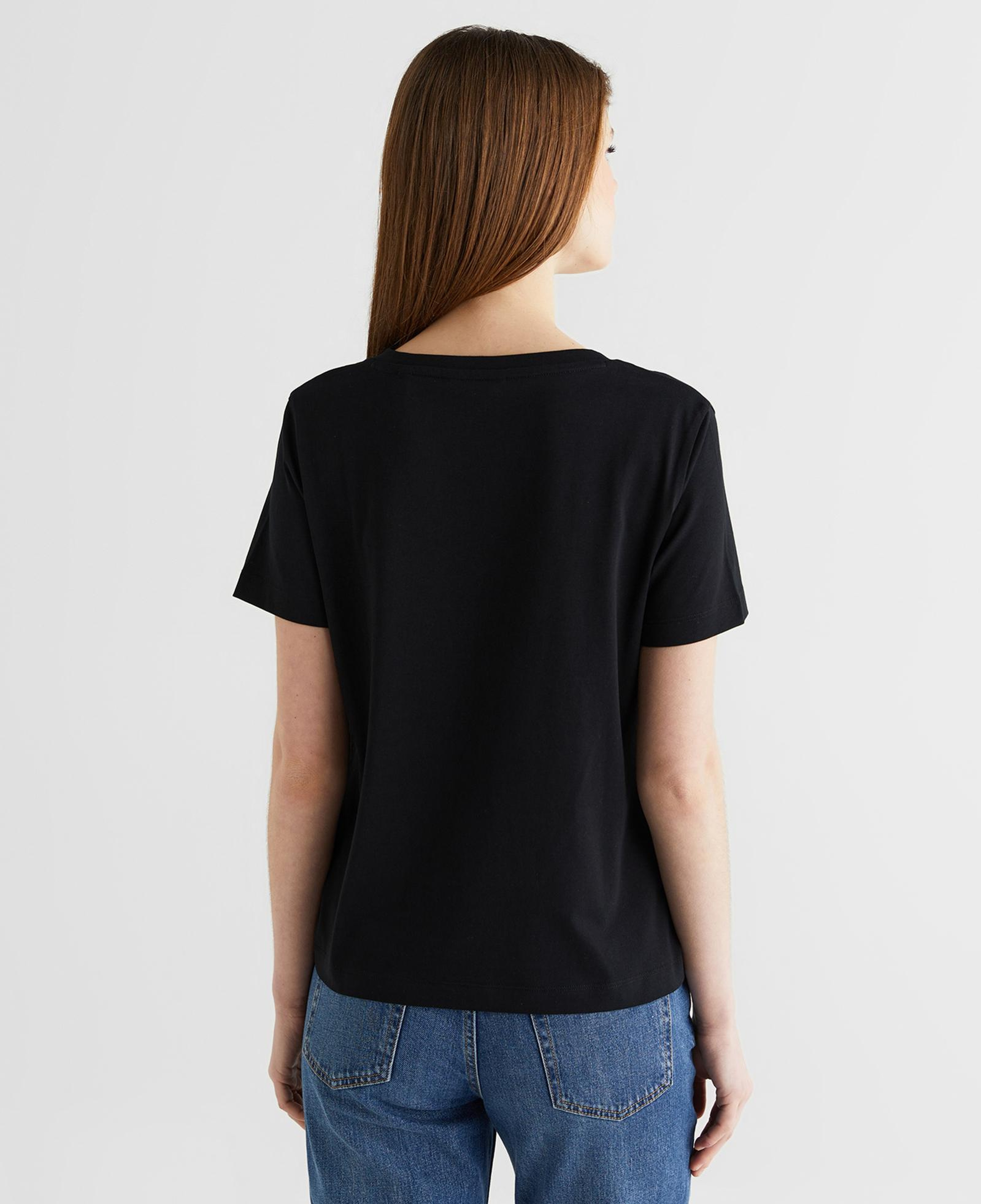 GANT Kadın Siyah V Yaka Regular Fit Logolu T-Shirt