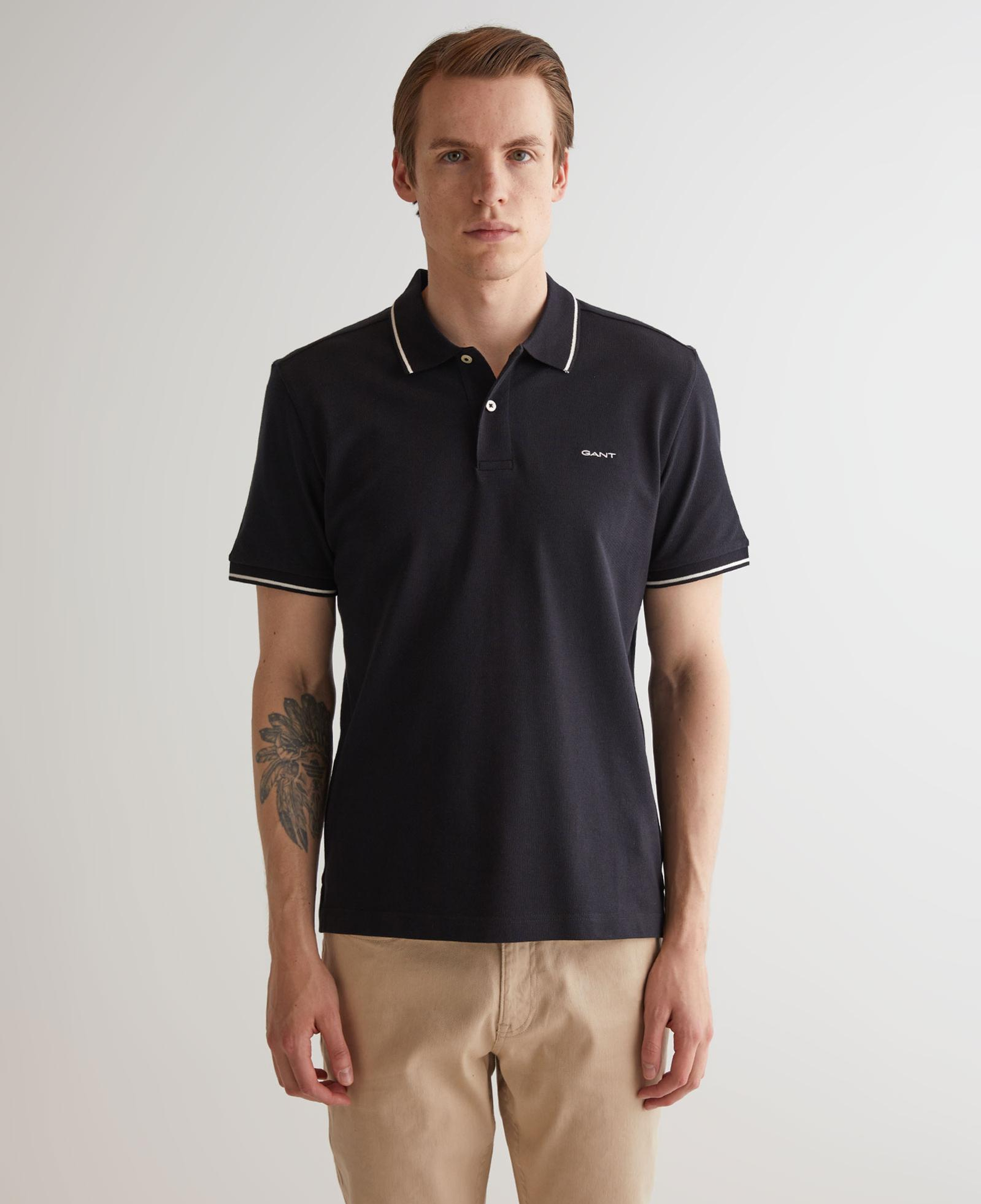GANT Erkek Siyah Regular Fit Polo Yaka T-Shirt