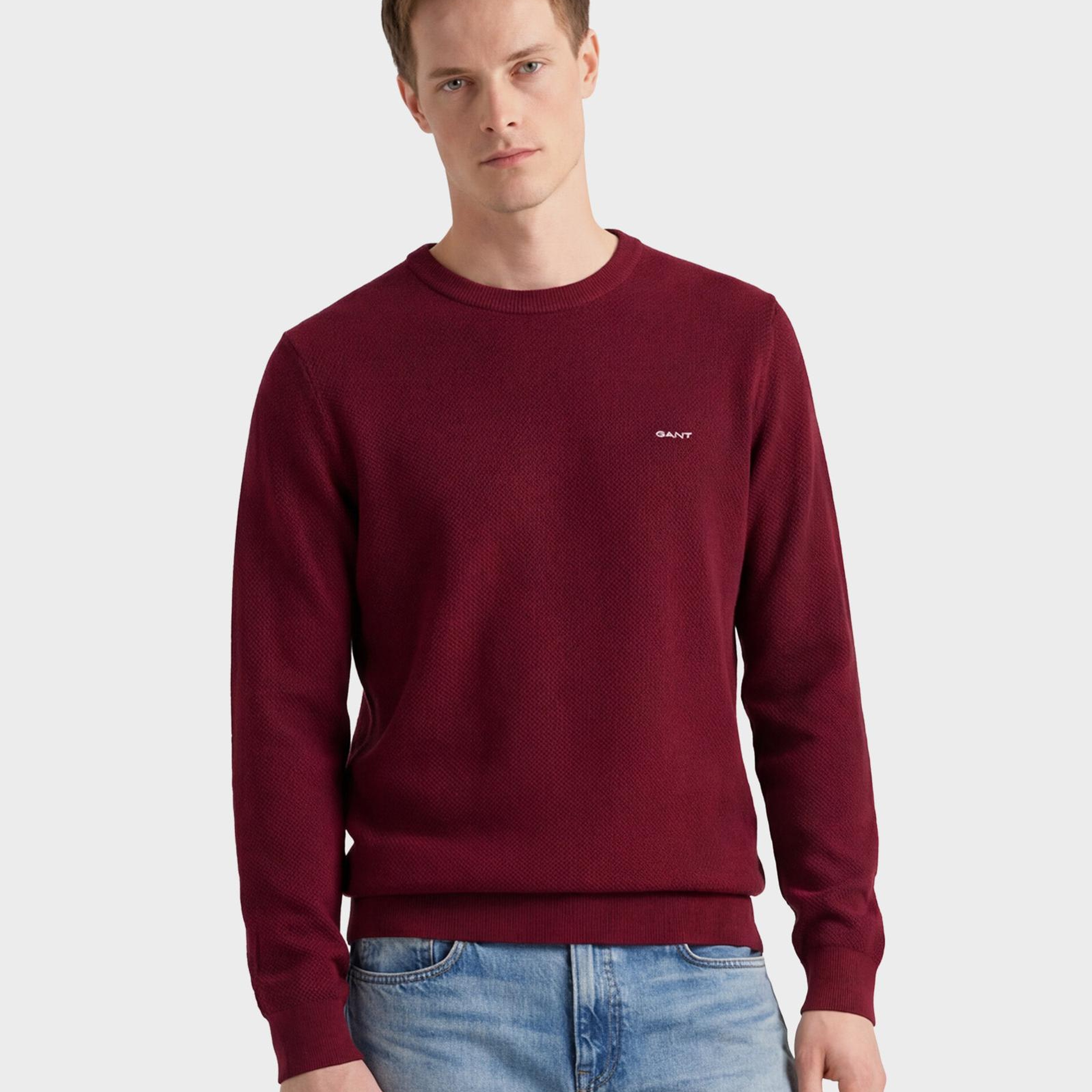 GANT Erkek Bordo Regular Fit Bisiklet Yaka Kazak