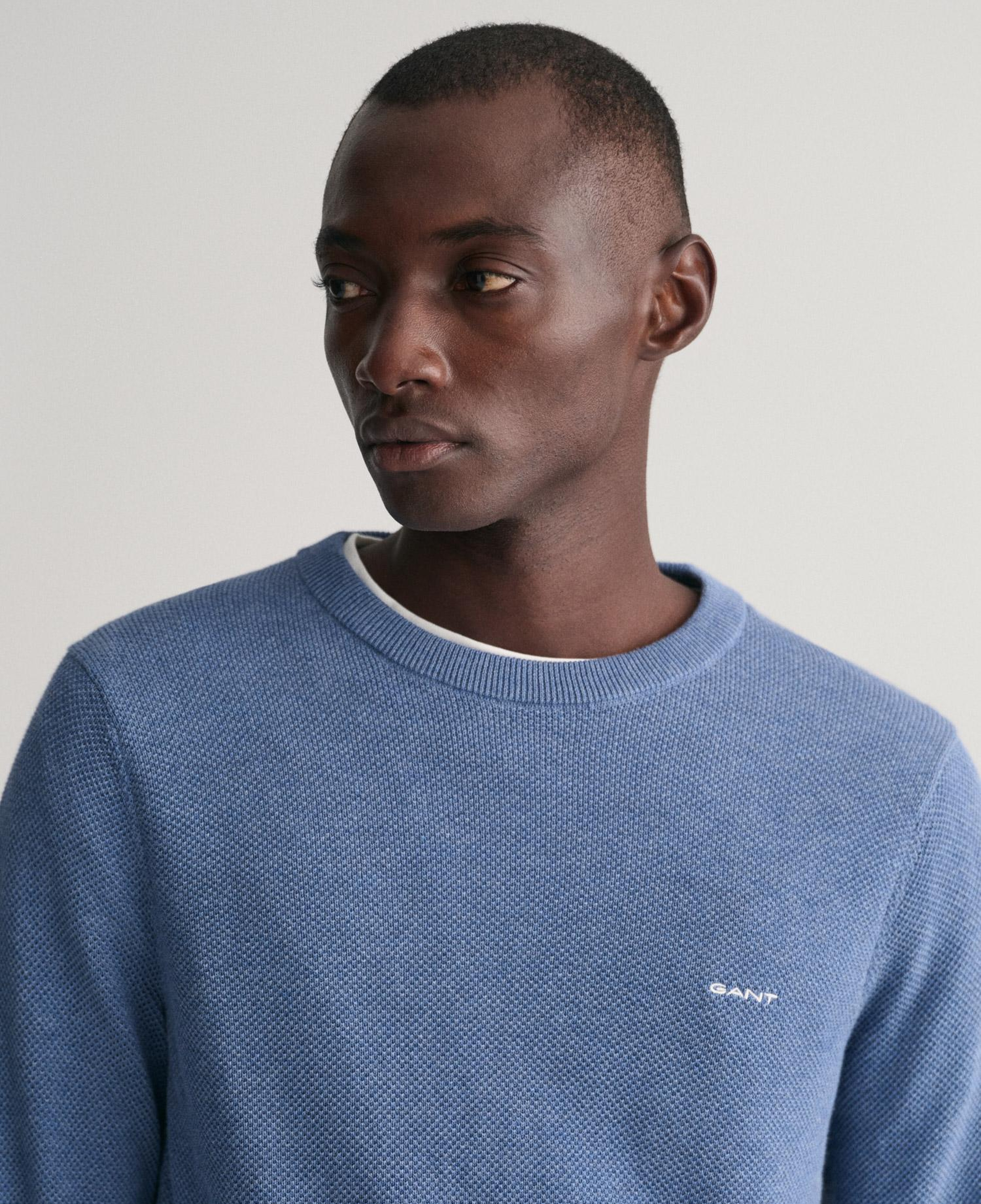 GANT Erkek Mavi Regular Fit Bisiklet Yaka Kazak