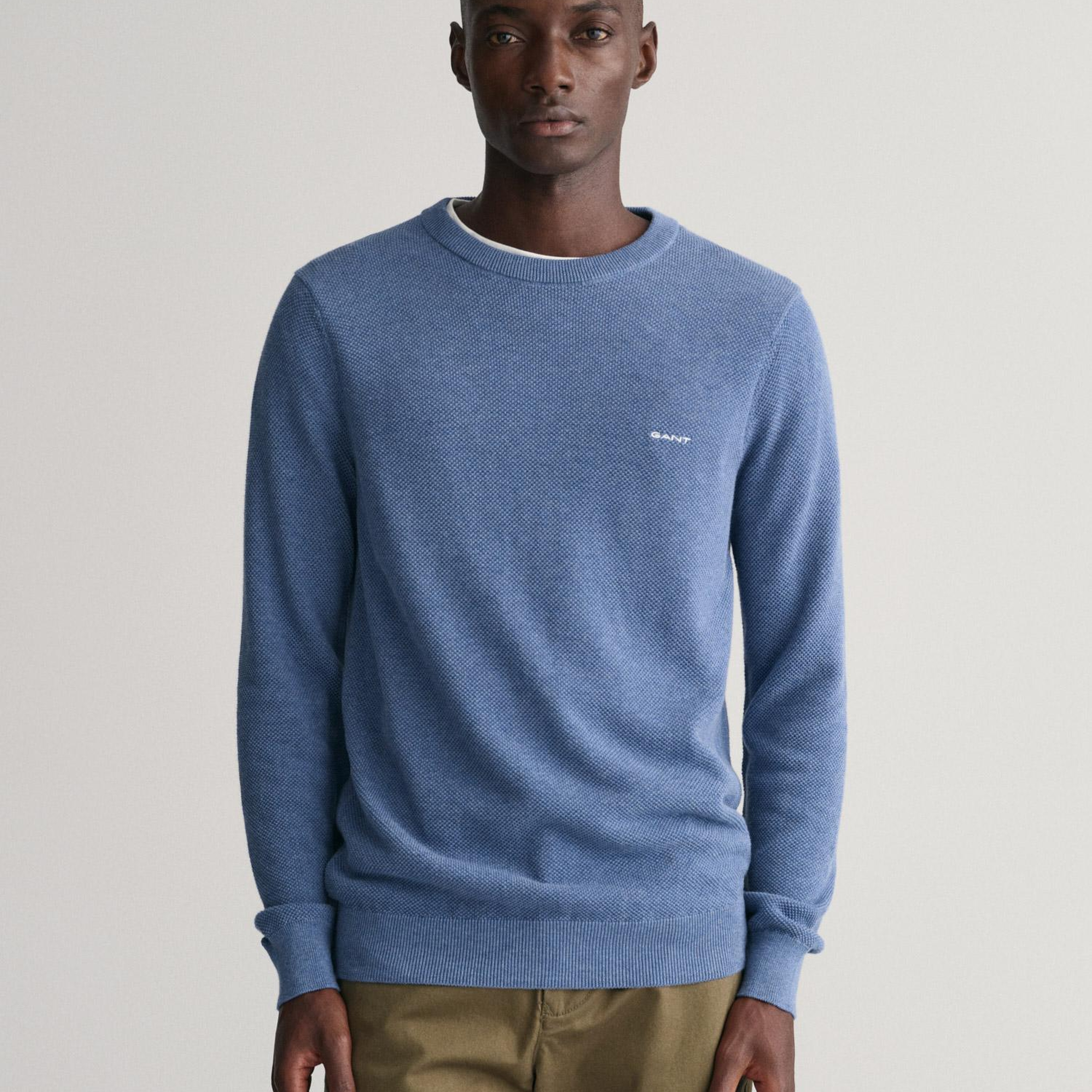 GANT Erkek Mavi Regular Fit Bisiklet Yaka Kazak