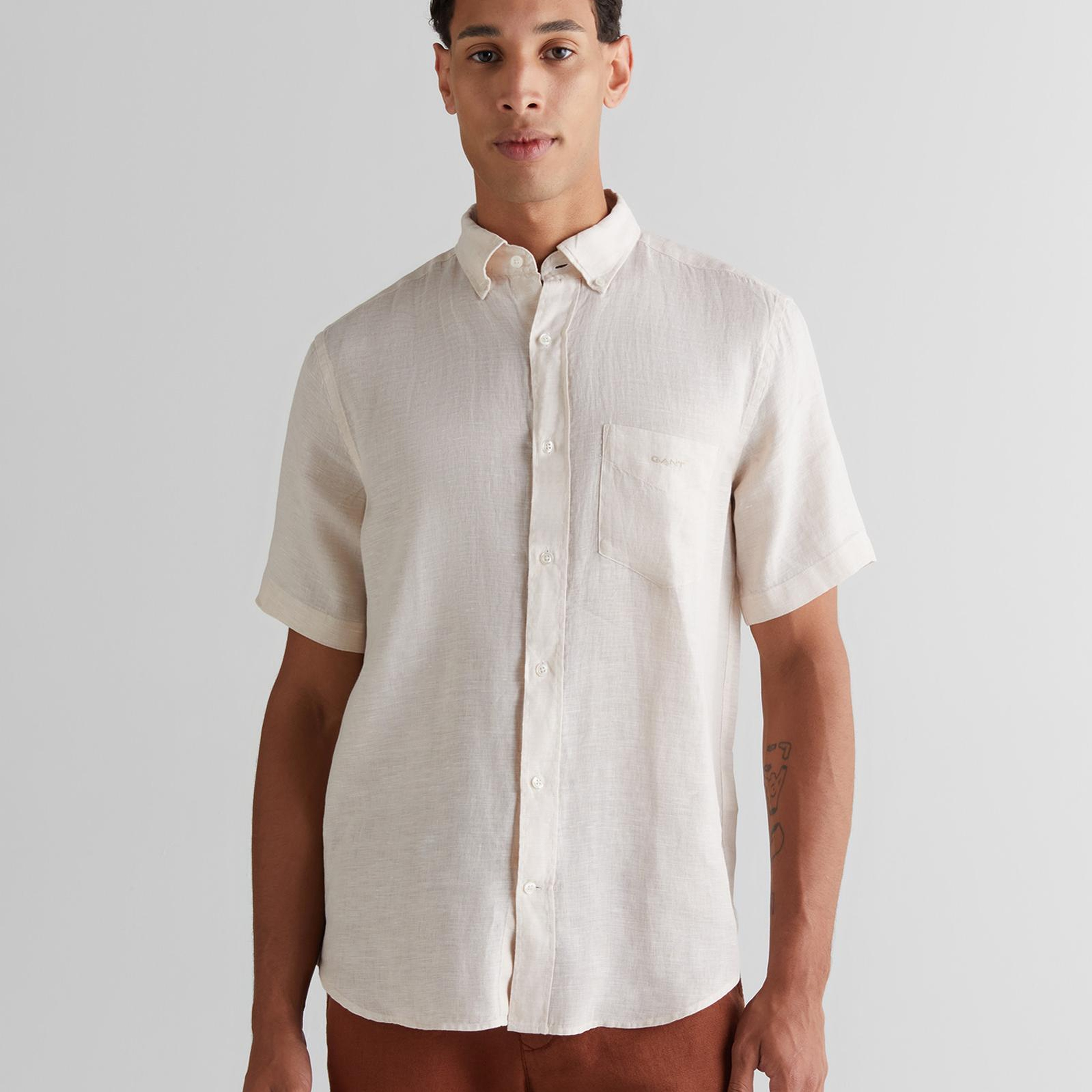 GANT Erkek Bej Regular Fit Klasik Yaka Keten Gömlek